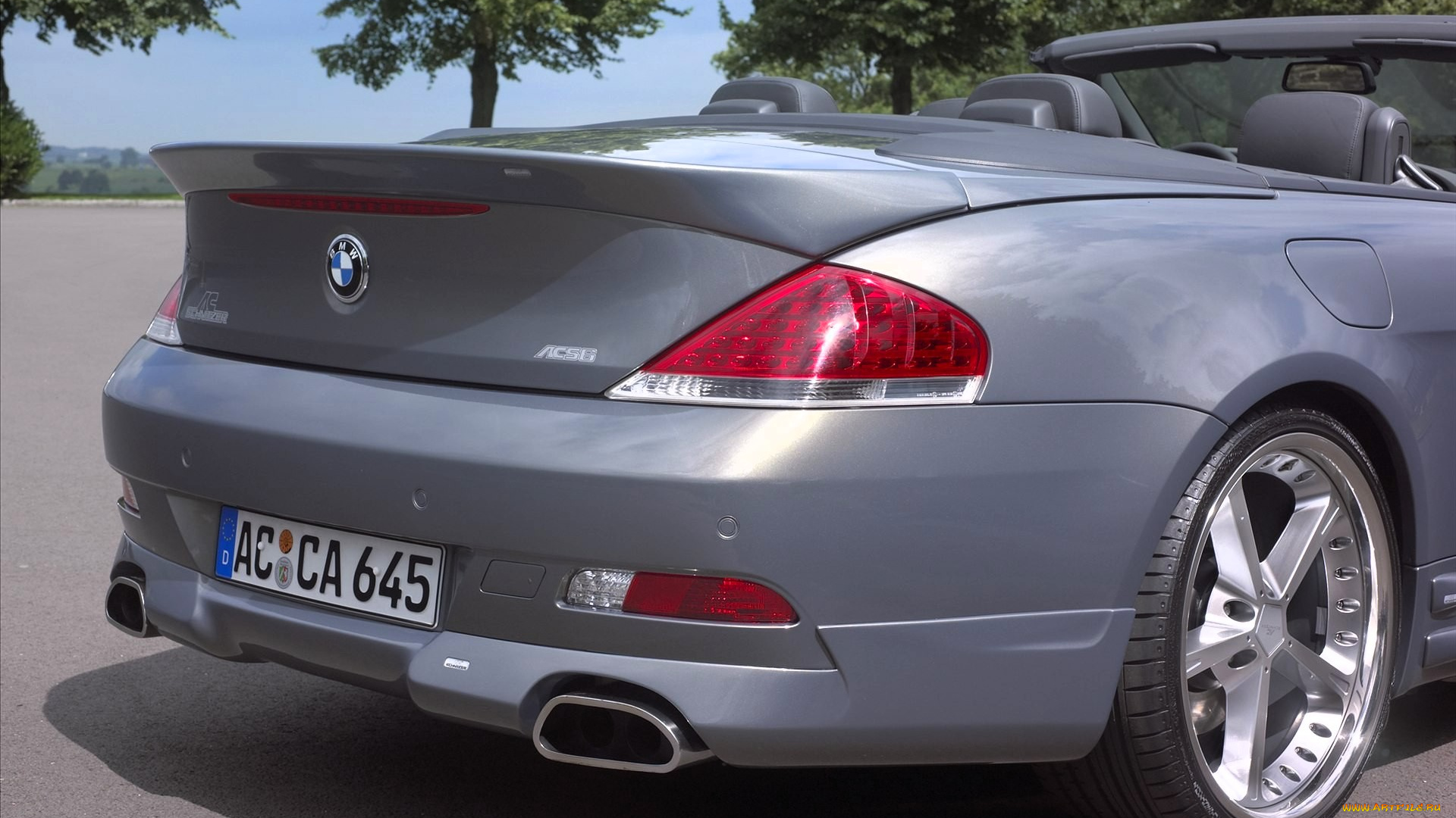 автомобили, фрагменты, автомобиля, бмв, серый, кабриолет, площадка, деревья