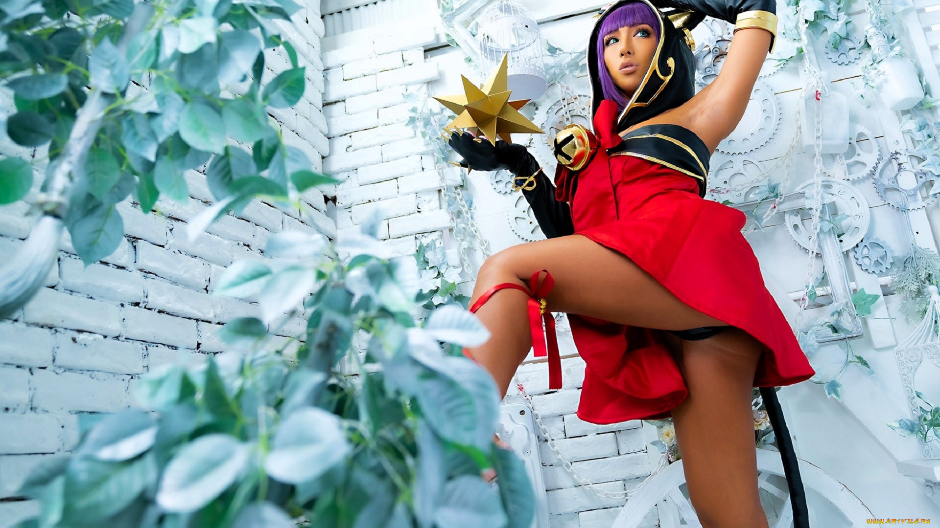 девушки, nonsummerjack, образ, косплей, костюм, наряд, звезда, растения, стены