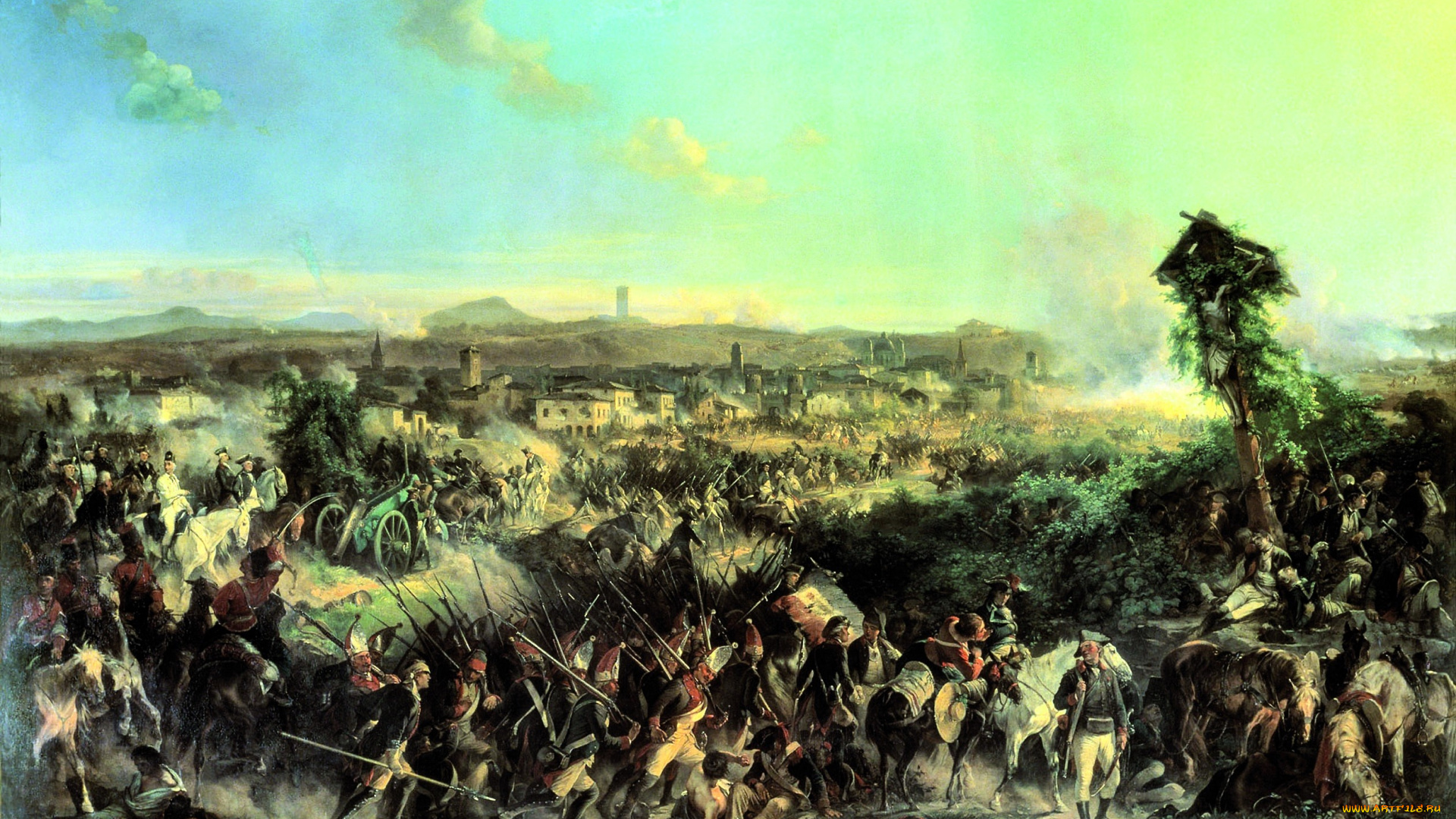 сражение, при, нови, рисованное, александр, коцебу, город, армии, сражение, бой