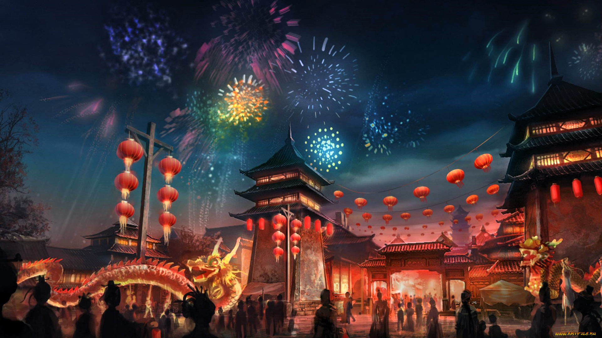 видео, игры, nine, communities, город, люди, китай, праздник, фонари, салют