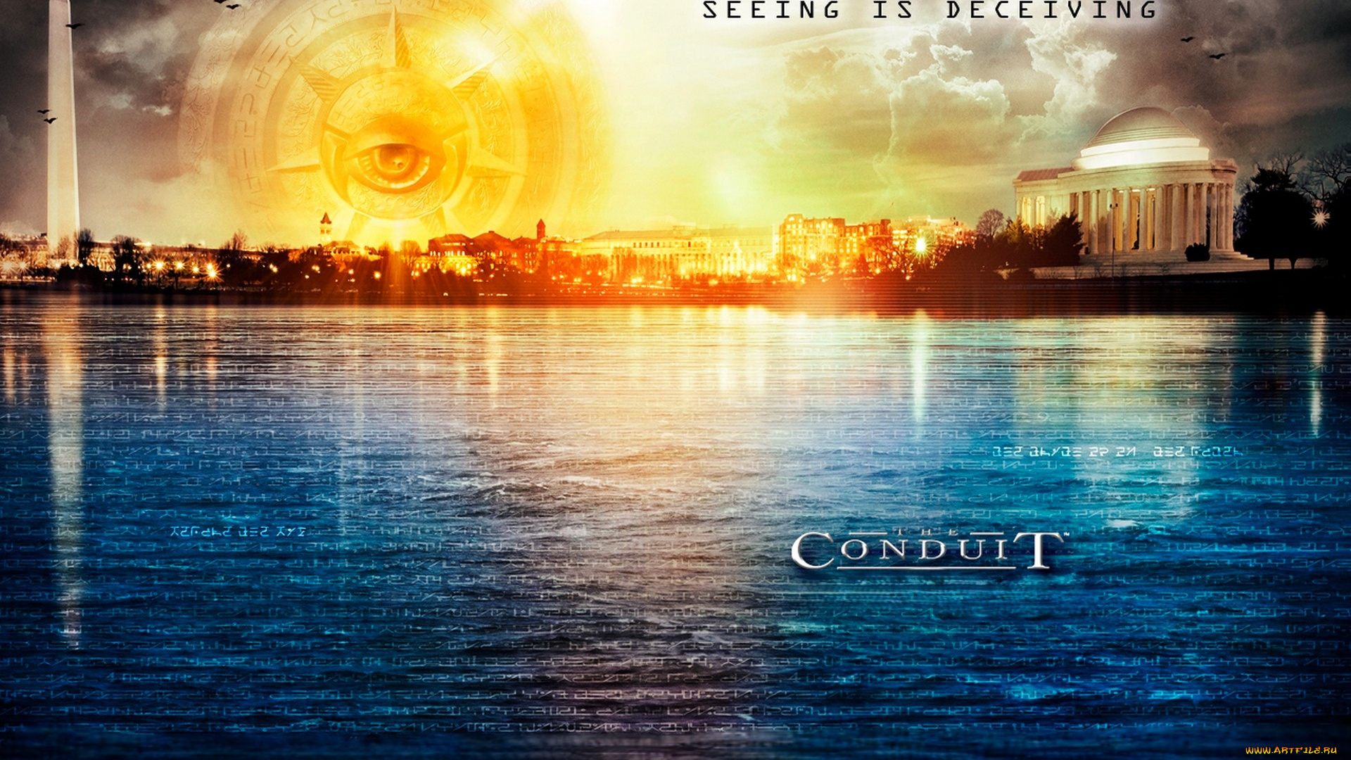 видео, игры, the, conduit, город, дома, здания, стелла, глаз, озеро