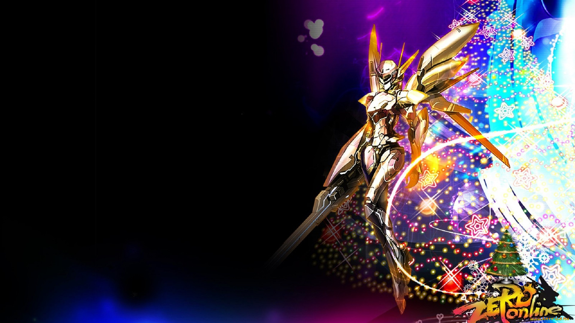 видео, игры, zero, online, девушка, робот, оружие, снежинки, ёлка, новый, год