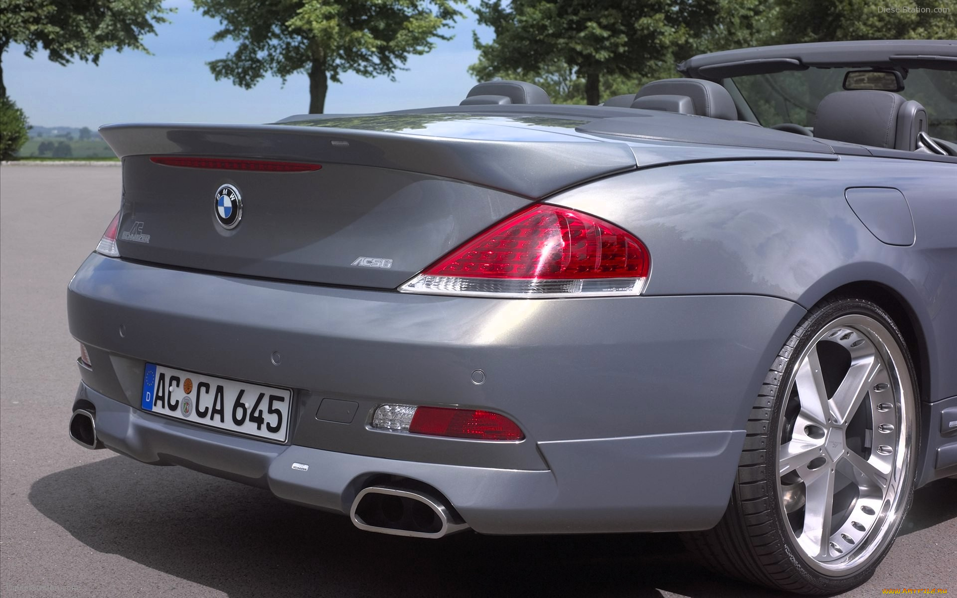 автомобили, фрагменты, автомобиля, бмв, серый, кабриолет, площадка, деревья