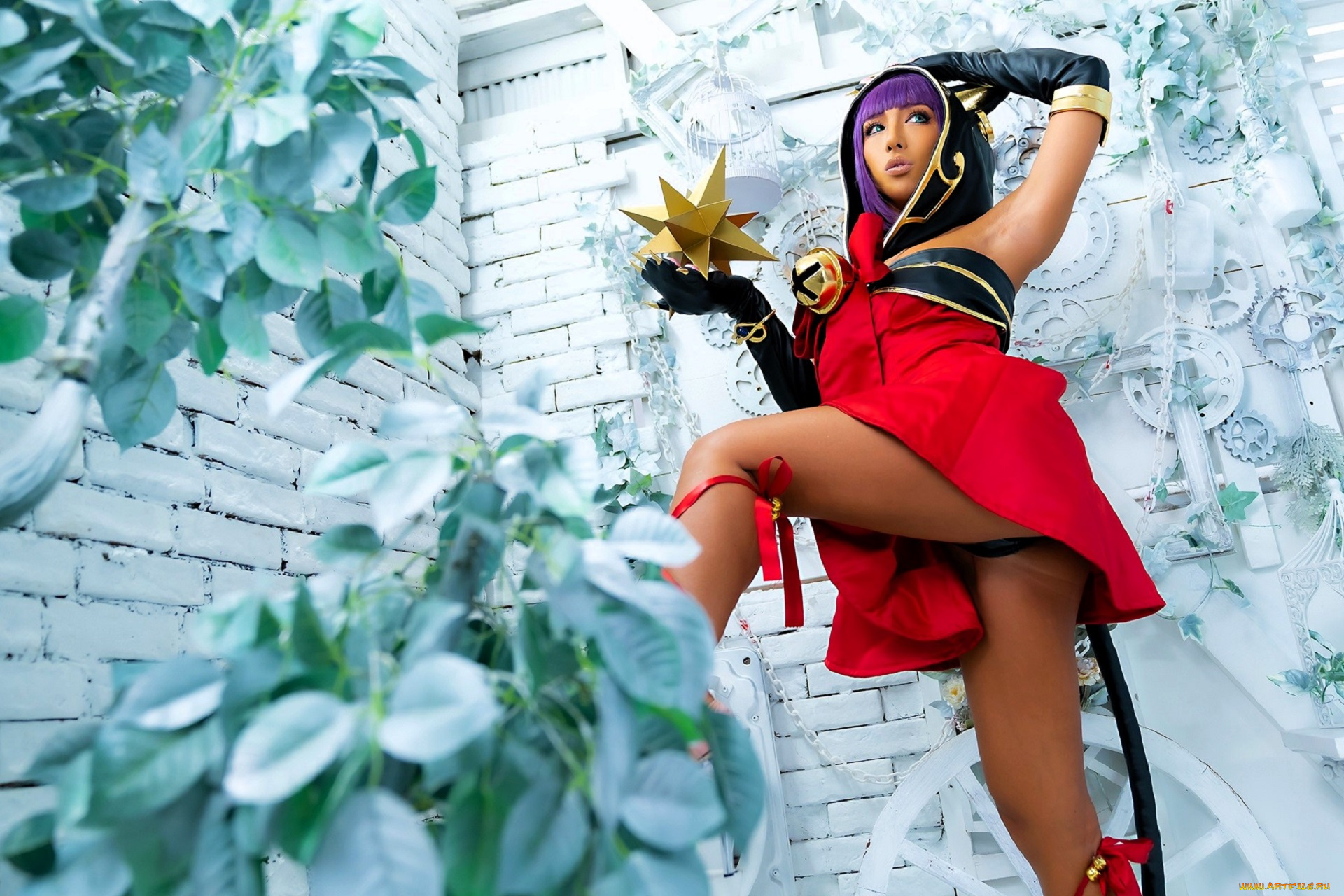 девушки, nonsummerjack, образ, косплей, костюм, наряд, звезда, растения, стены