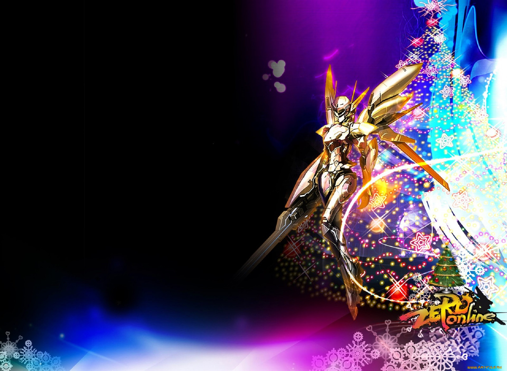 видео, игры, zero, online, девушка, робот, оружие, снежинки, ёлка, новый, год