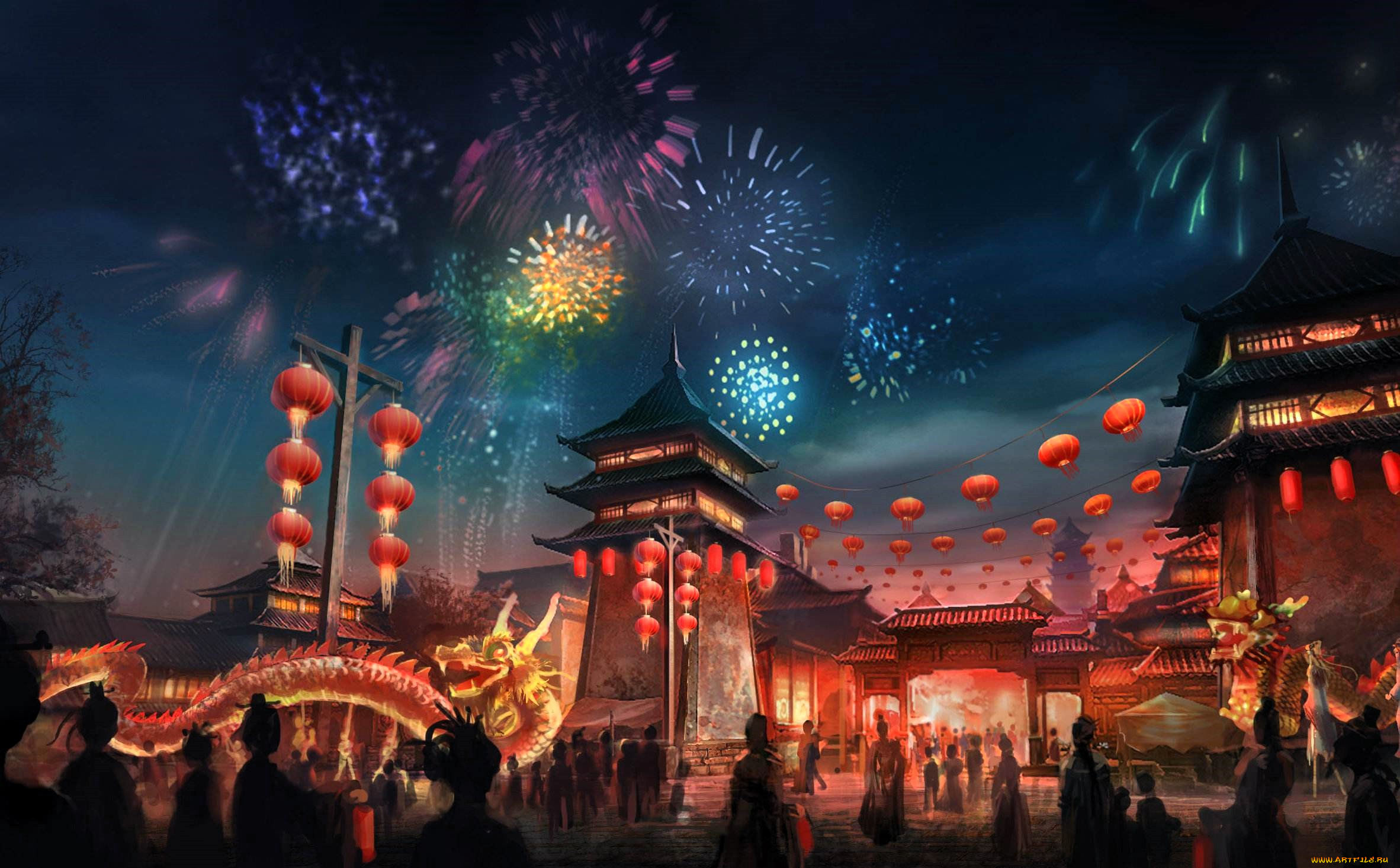 видео, игры, nine, communities, город, люди, китай, праздник, фонари, салют