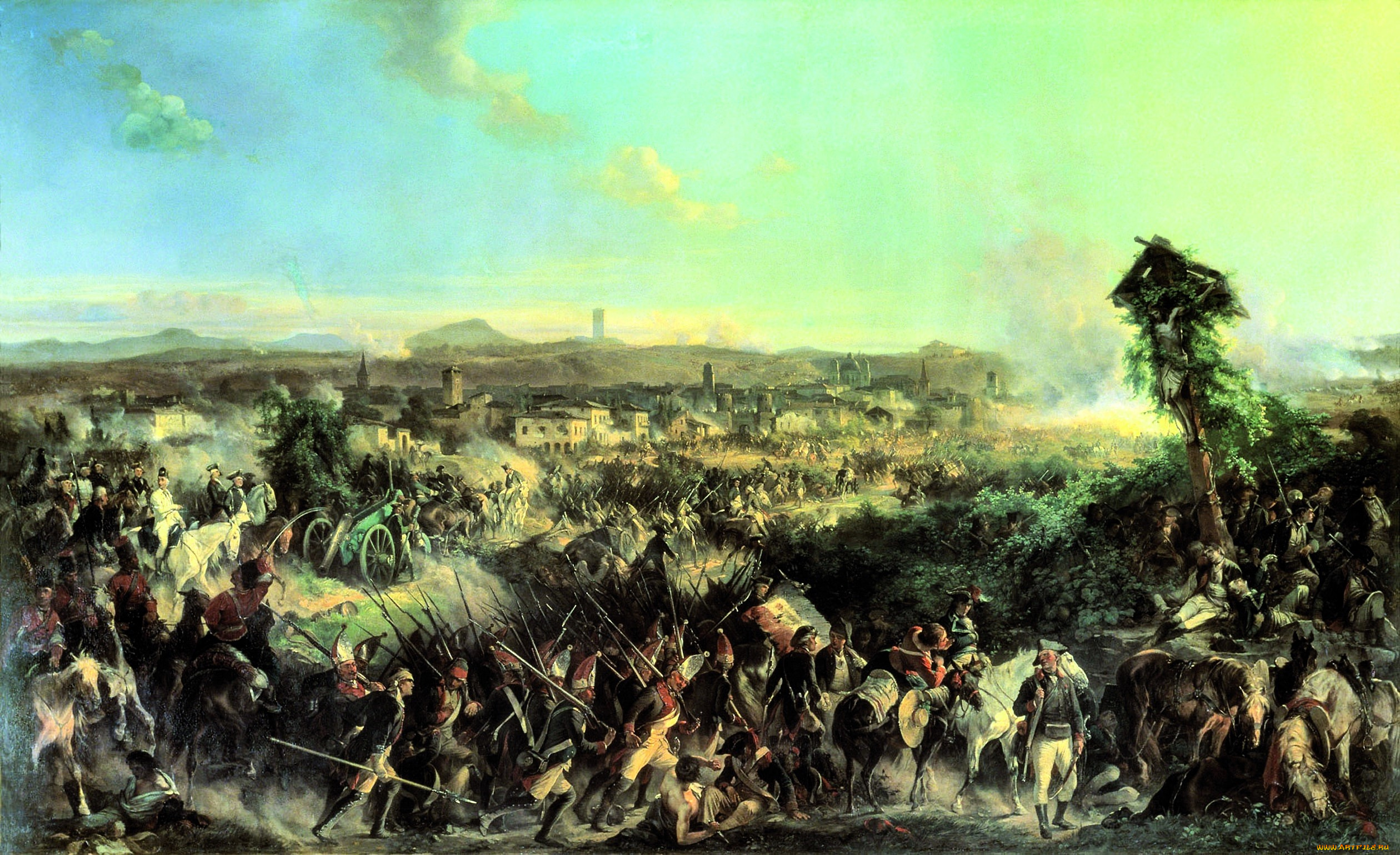 сражение, при, нови, рисованное, александр, коцебу, город, армии, сражение, бой