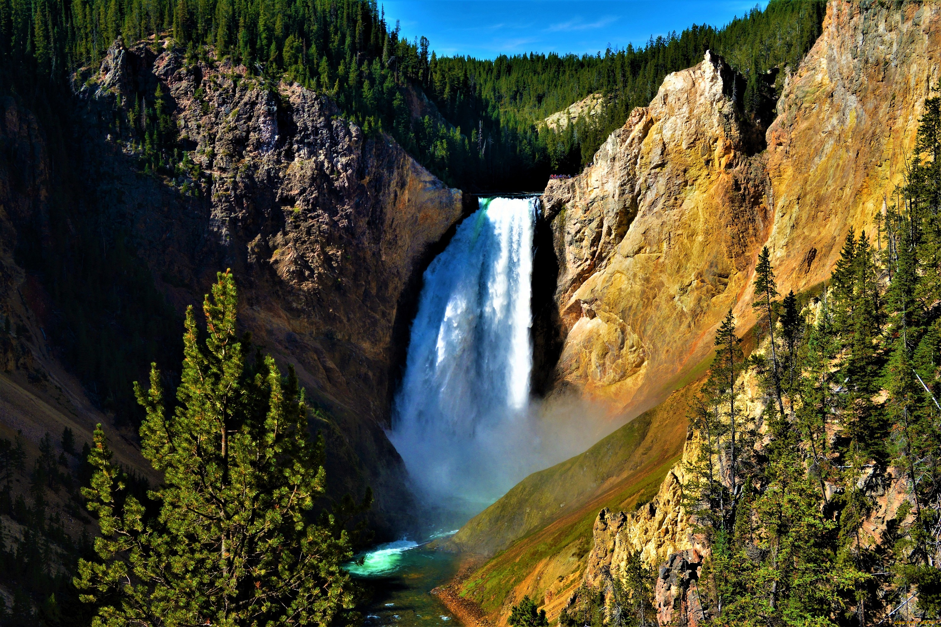 природа, водопады, водопад, скалы, лес, деревья