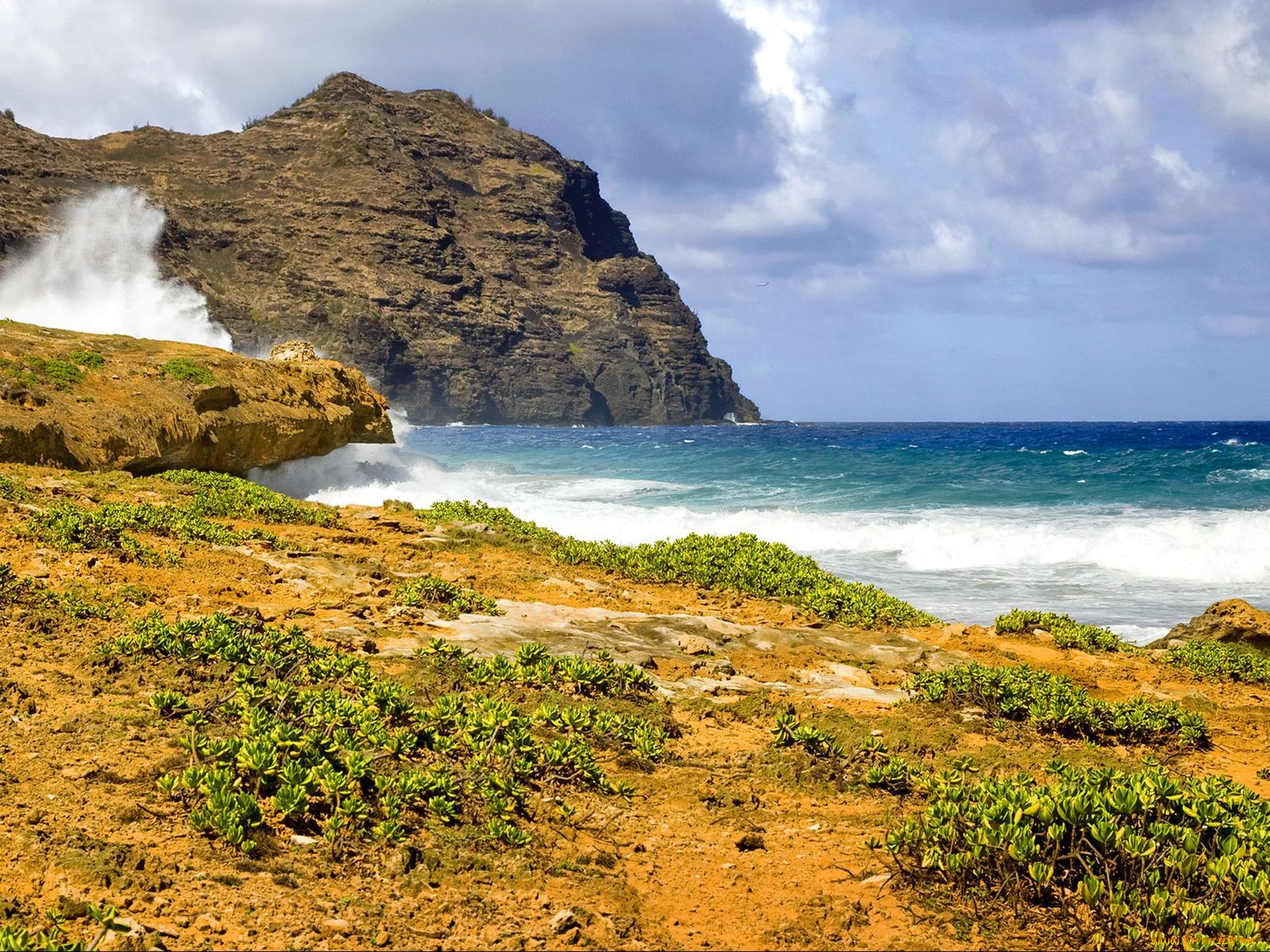 природа, побережье, скала, облака