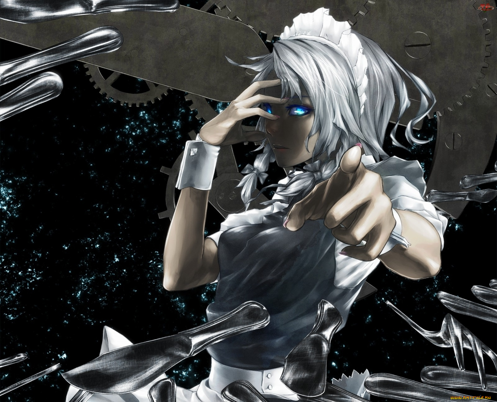 аниме, touhou, девушка, ножи, космос, alice