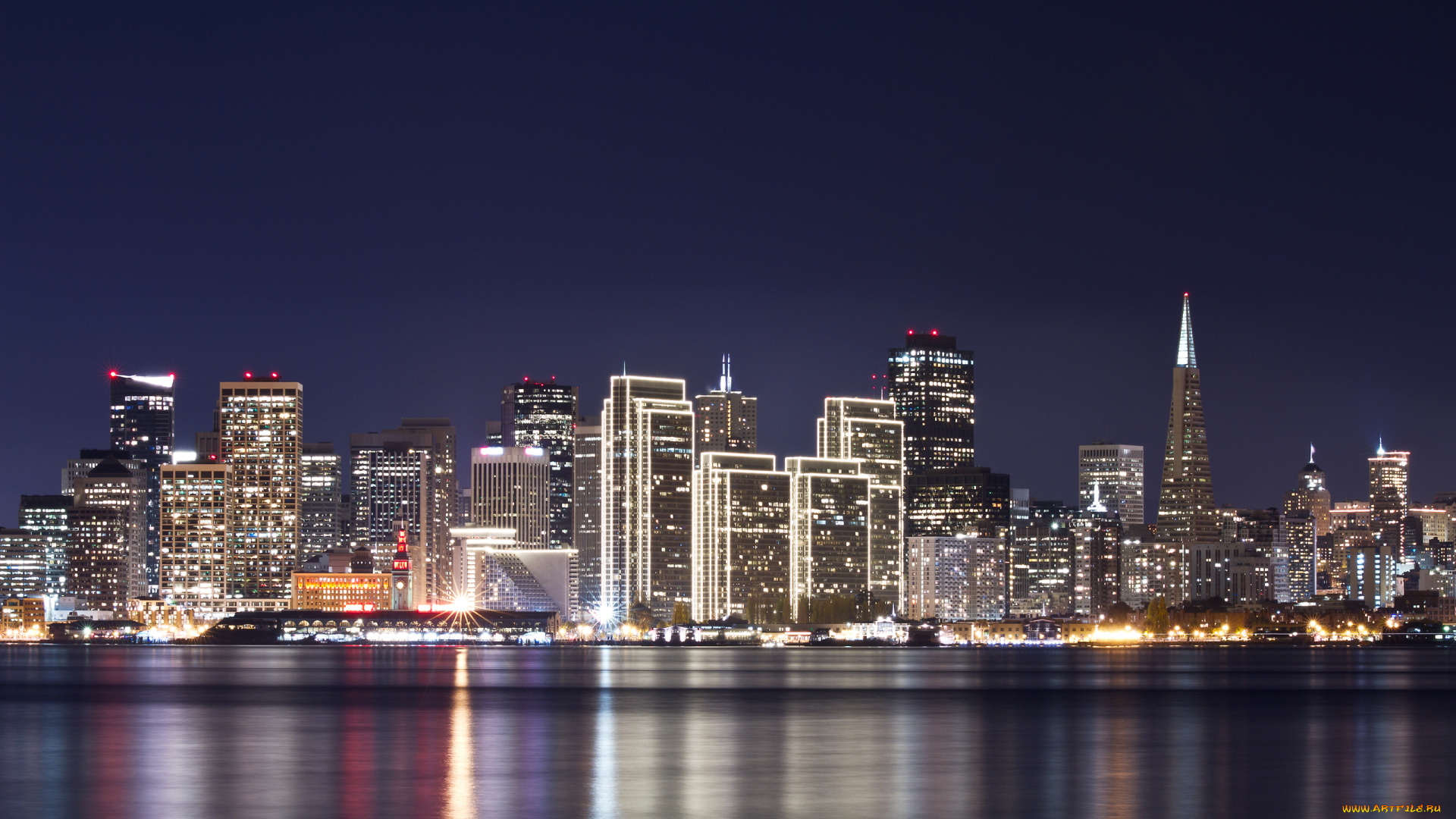 города, огни, ночного, небоскрёбы
