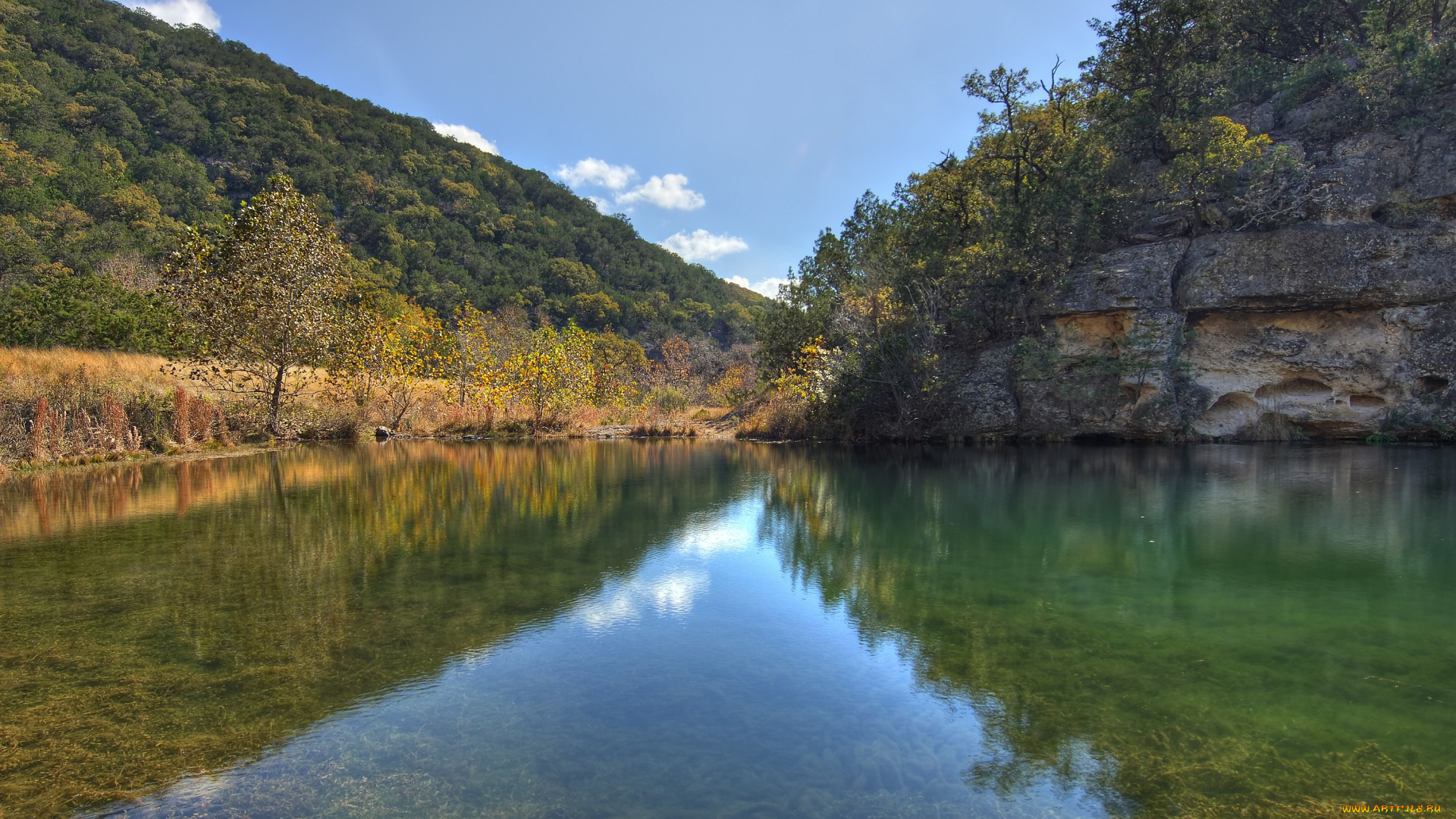 природа, реки, озера, вода, отражение, утес, деревья