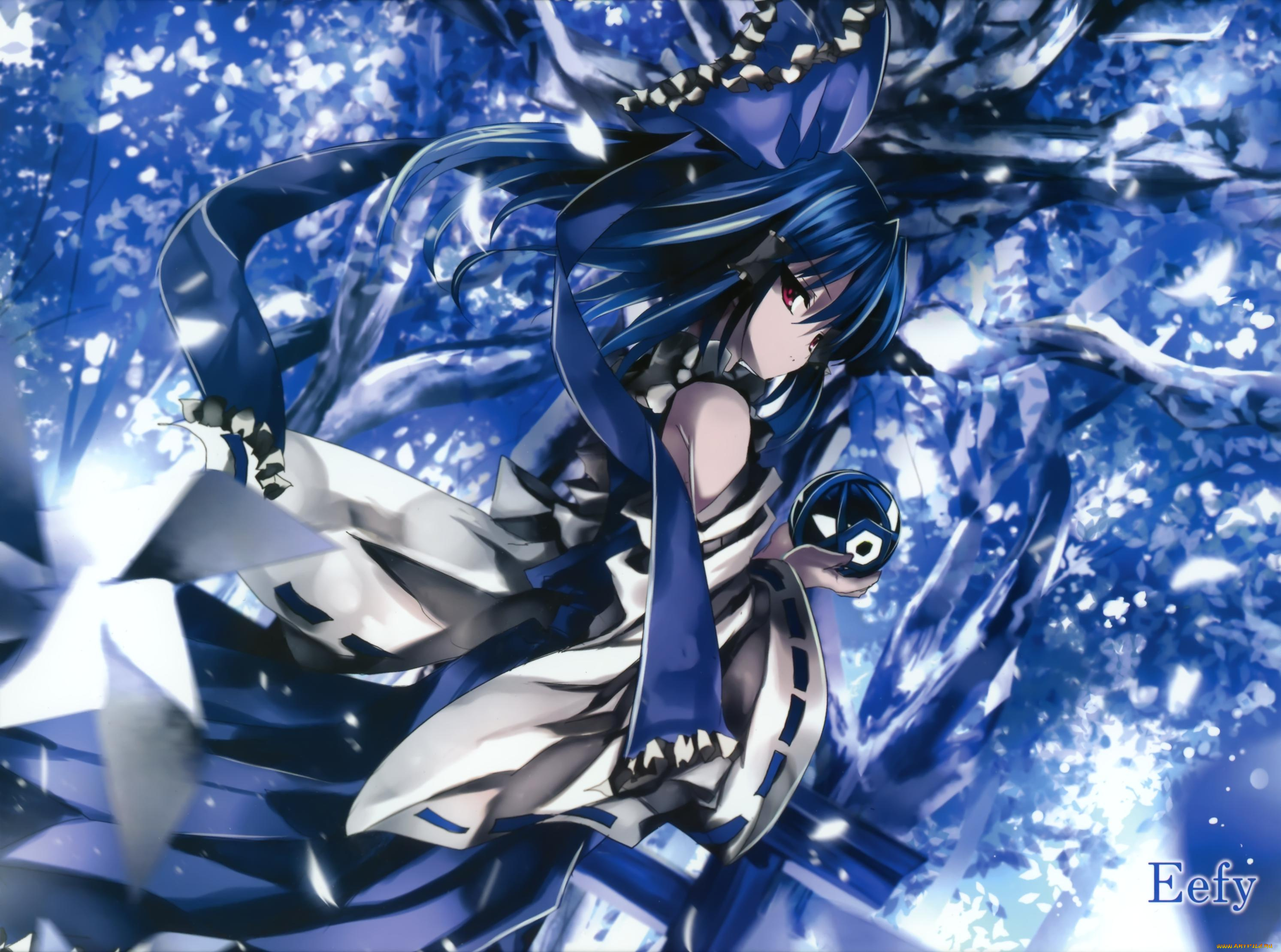 аниме, touhou, бант, синева, шар, платье, девушка