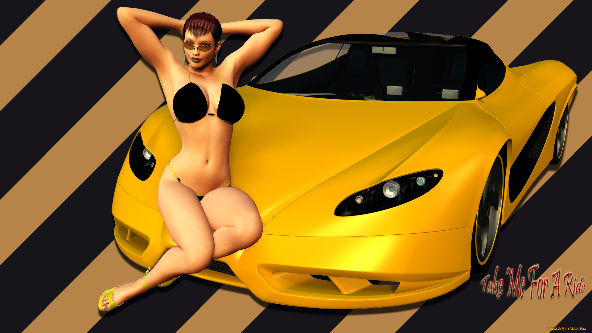 автомобили, 3д, автомобиль, девушка
