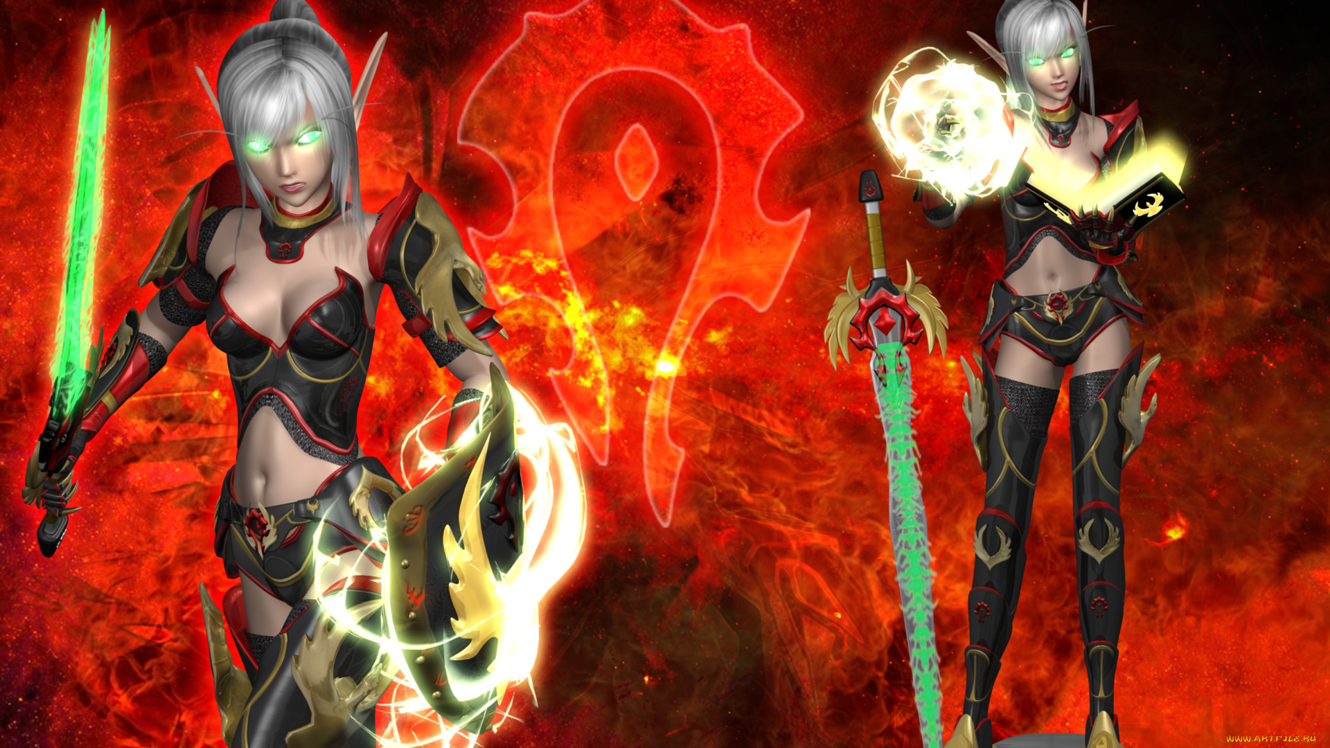 3д, графика, эльфы, , elves, оружие, фон, взгляд, эльфийки, магия