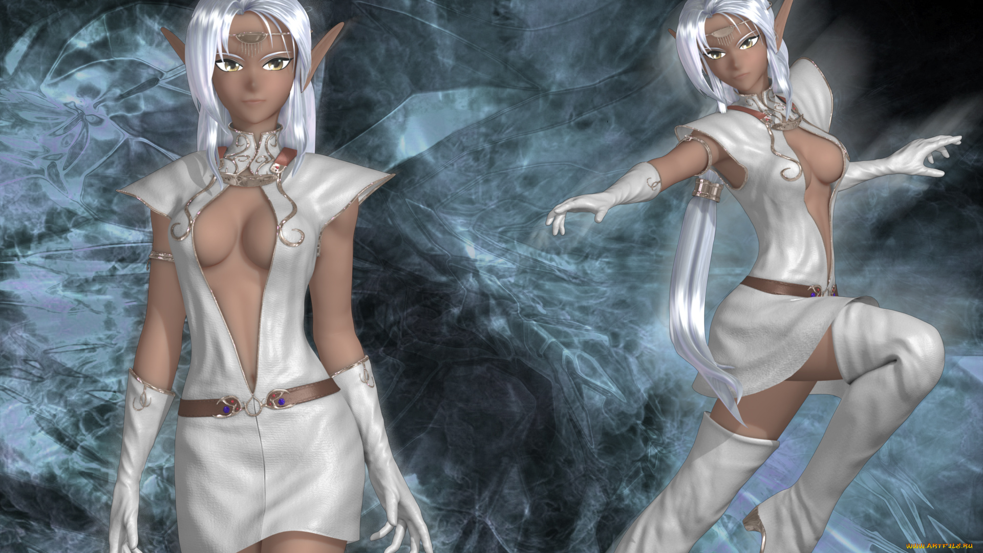 3д, графика, эльфы, , elves, взгляд, эльфийки, фон