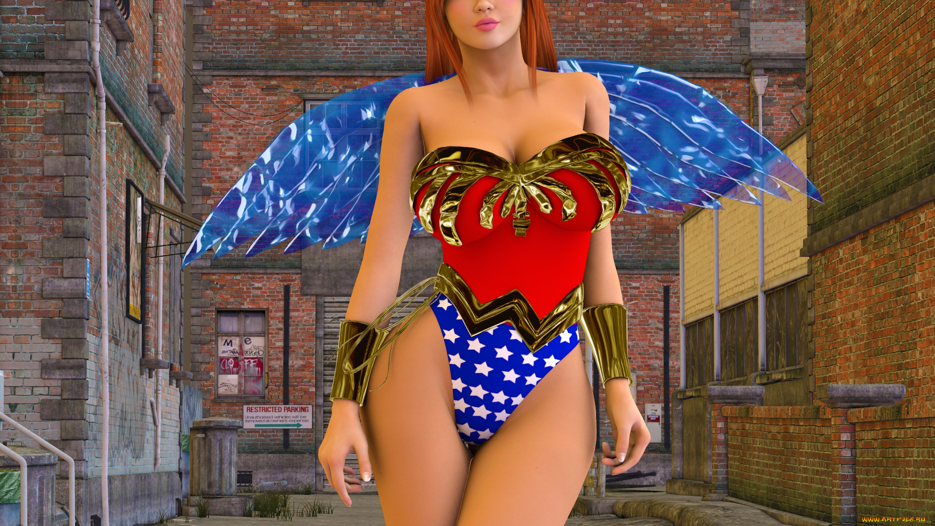 3д, графика, фантазия, , fantasy, рыжая, фон, девушка, взгляд