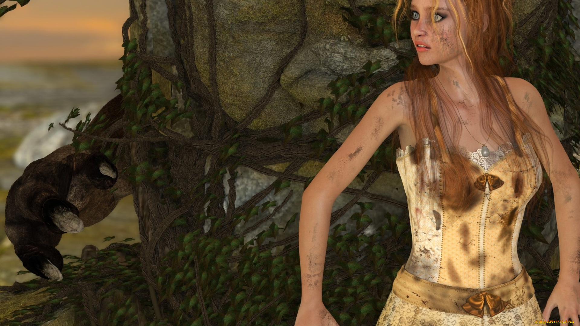 3д, графика, люди, , people, фон, взгляд, девушка, страх