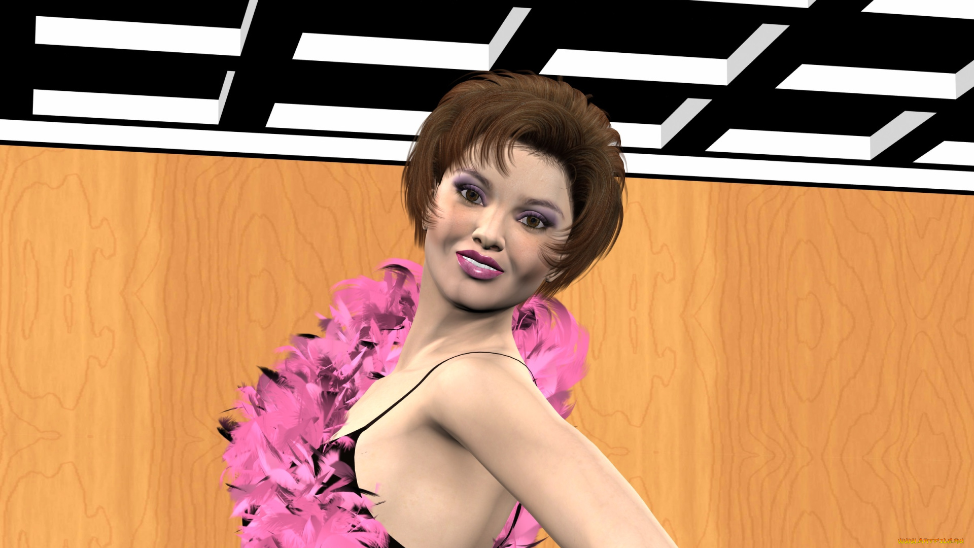 3д, графика, люди, , people, перья, шарф, фон, взгляд, девушка