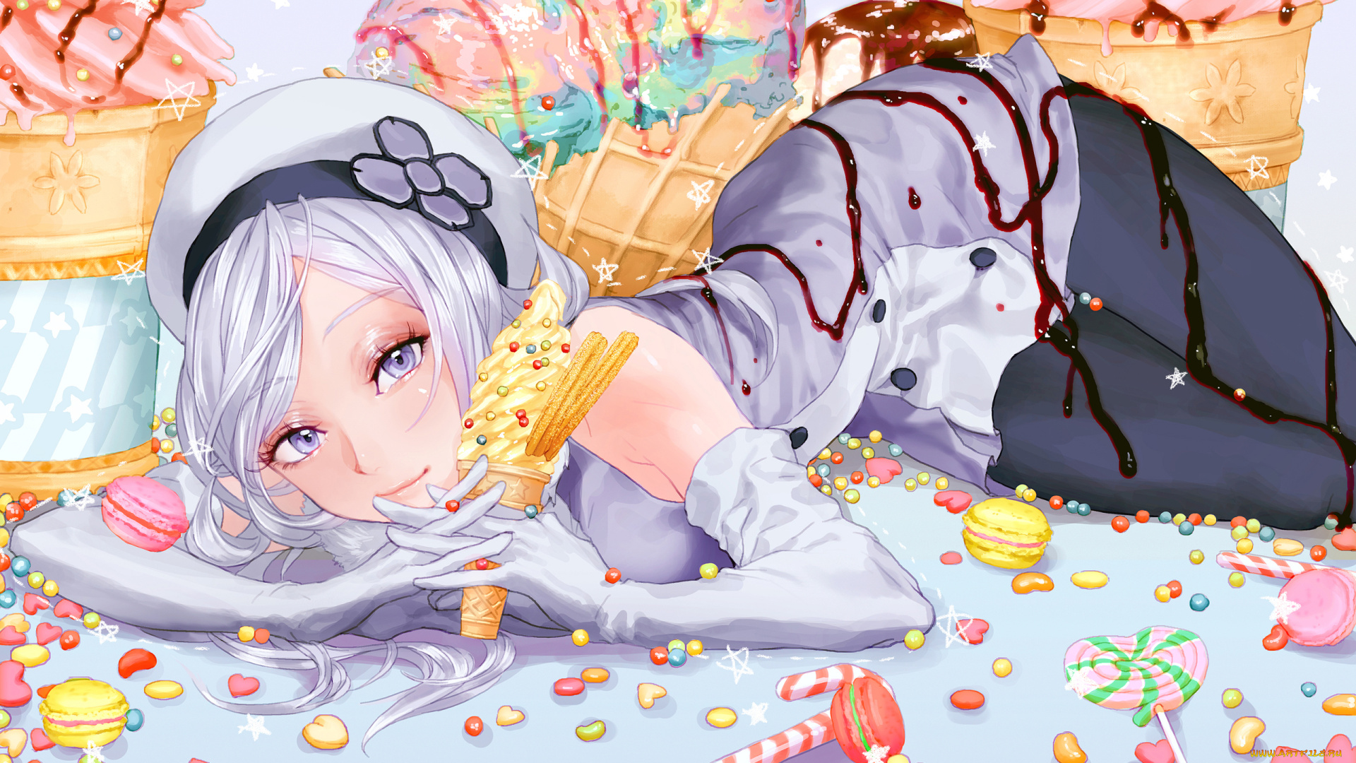 аниме, mobile, suit, gundam, девушка, rukiana, aila, jyrkiainen, конфеты, берет, сладости, мороженое, печенье, шоколад, леденец, платье, перчатки, колготки