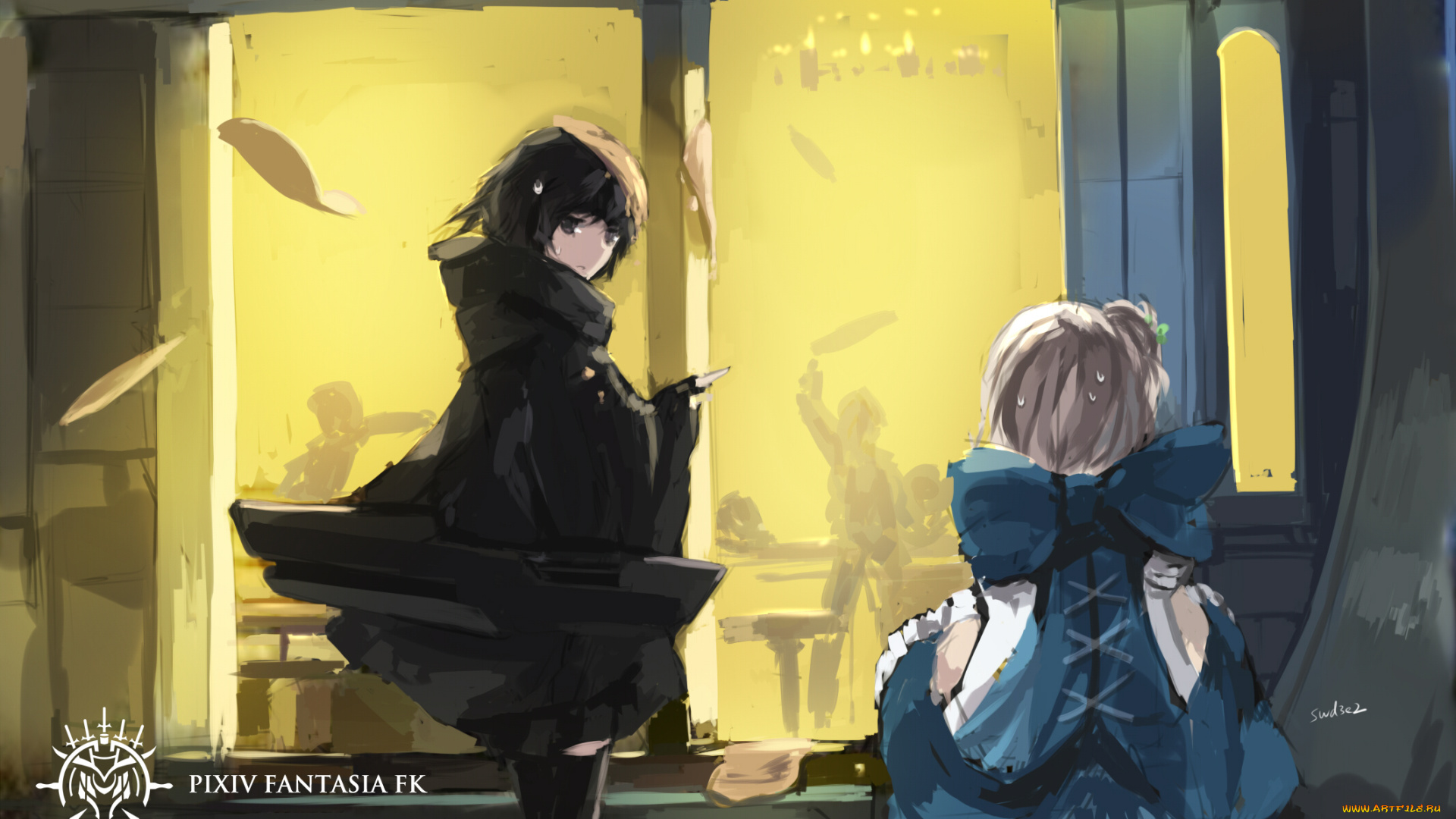 аниме, pixiv, fantasia, арт, fantasia, pixiv, swd3e2, pffk, paradise, окно, силуэт, девушки