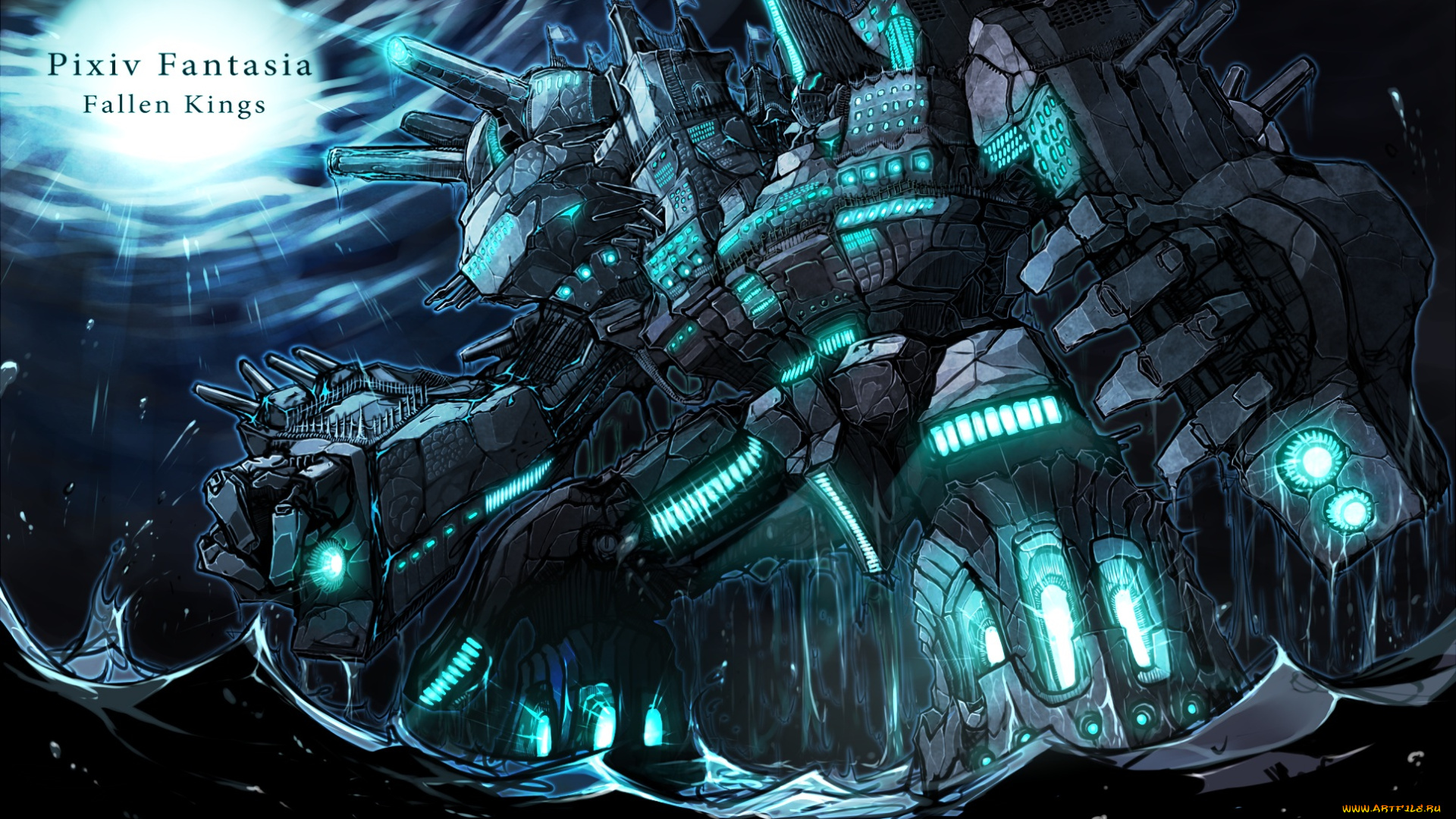 аниме, pixiv, fantasia, луна, ночь, замок, арт, hutago, fantasia, pixiv