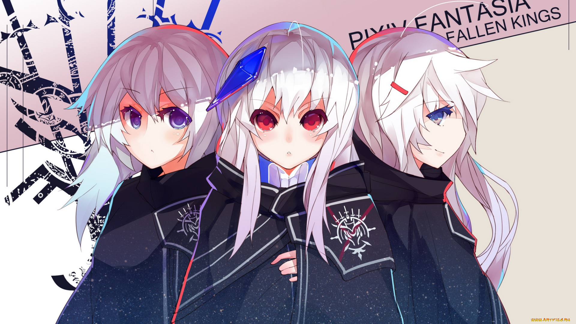 аниме, pixiv, fantasia, rainman, lily, scarlet, kairice, fantasia, pixiv, беловолосые, трио, девушки, rain, lan, арт