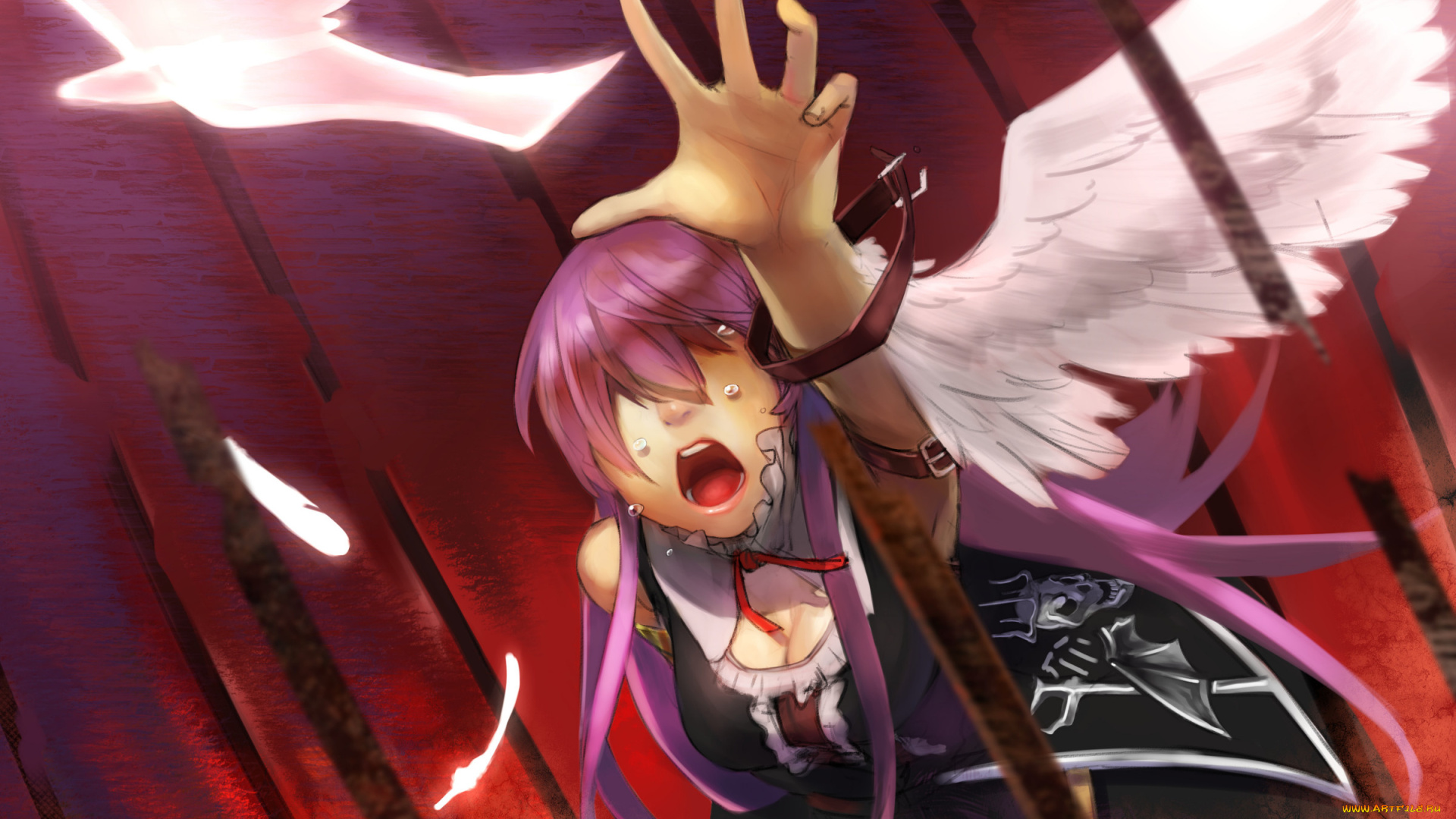 аниме, vocaloid, крылья, девушка, голубь, клетка, платье, перо, птица, jiu, daimu, megurine, luka