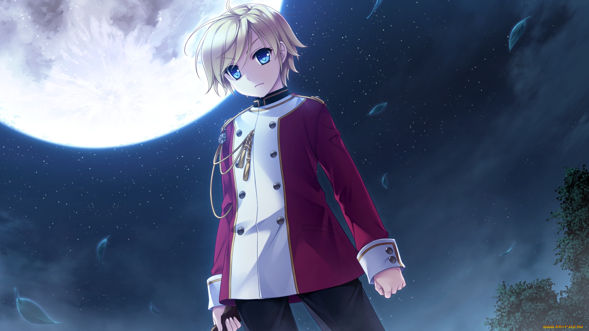 hello, lady, аниме, unknown, , другое, ночь, hokuto, akatsuki-works, парень, луна, блондин, небо, hello, saeki, sorako, katsuragi, lady