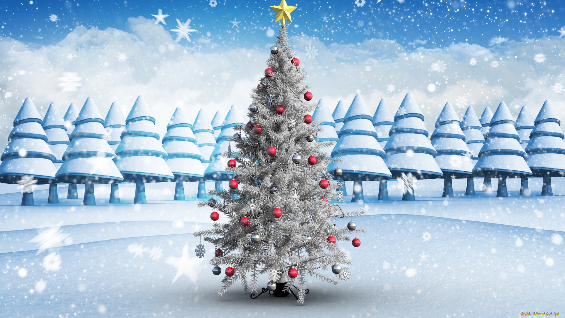 праздничные, 3д, графика, , новый, год, новый, год, рождество, снег, зима, снежинки, природа