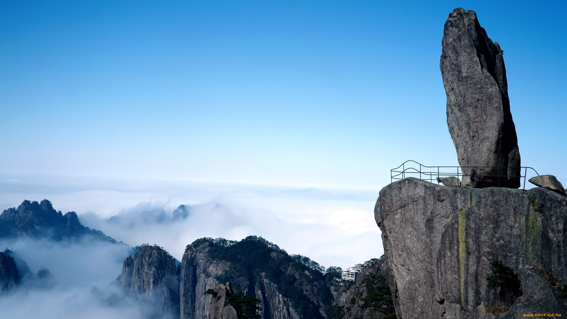 природа, горы, небо, скалы, высота, облака, площадка