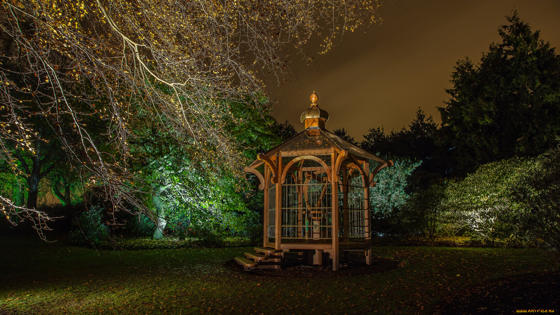 природа, парк, ночь, беседка