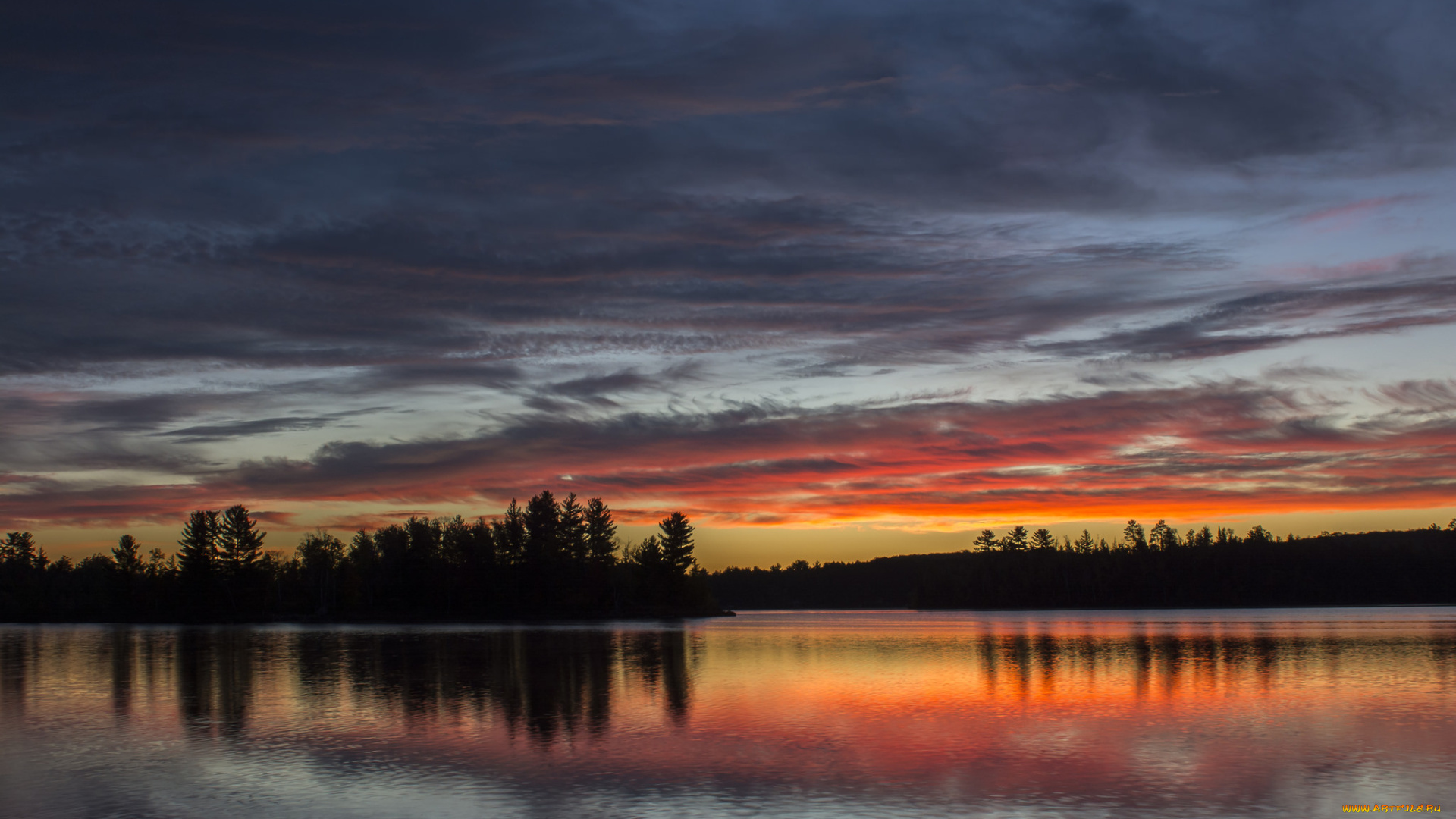 природа, восходы, закаты, вечер, озеро, лес