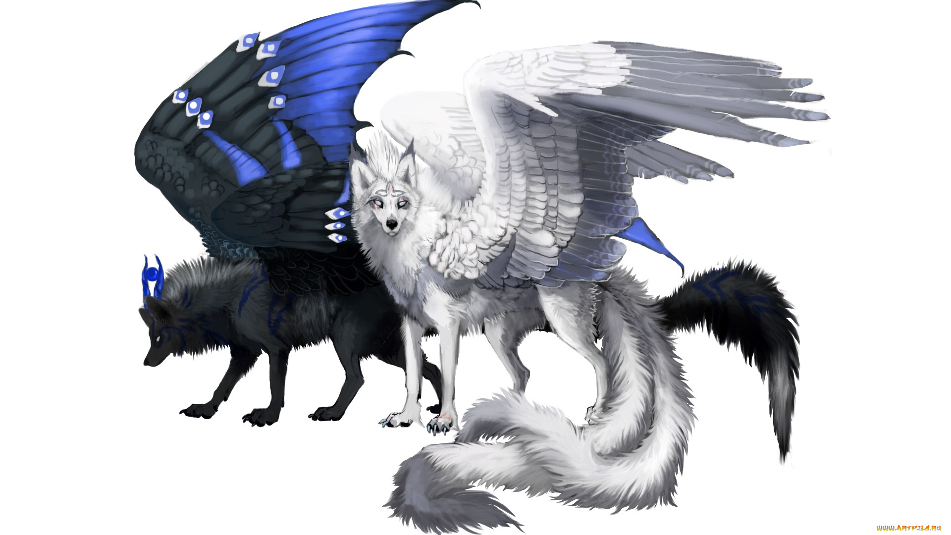 рисованное, животные, , сказочные, , мифические, пара, сказочные, фон