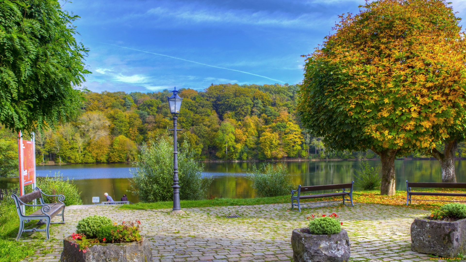 ульмень, германия, природа, парк, ульмень, германия, река, скамейка, деревья