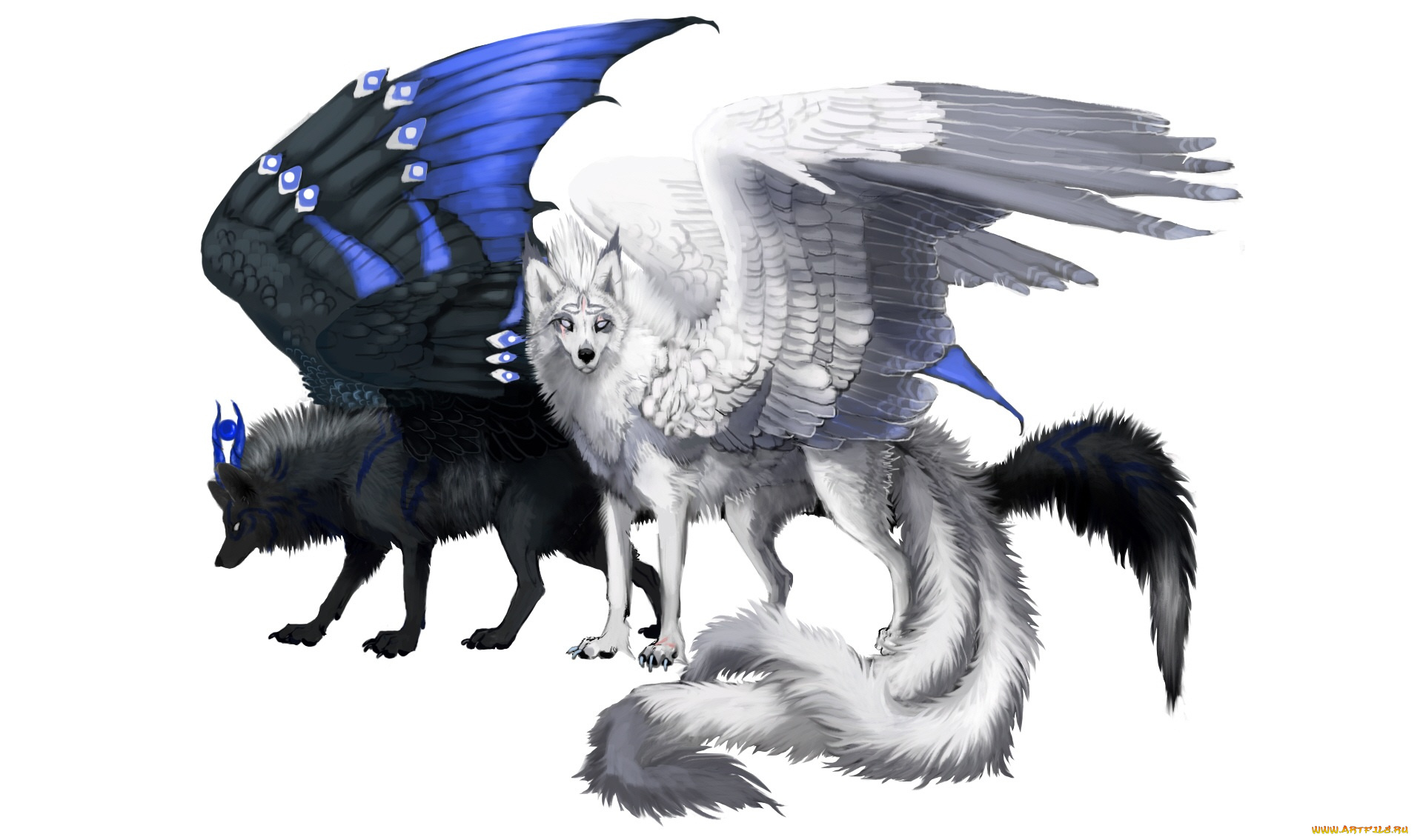 рисованное, животные, , сказочные, , мифические, пара, сказочные, фон