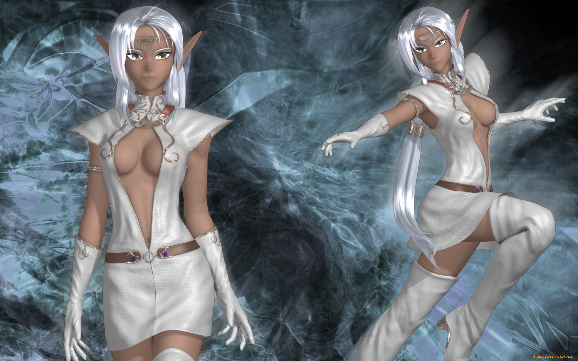 3д, графика, эльфы, , elves, взгляд, эльфийки, фон