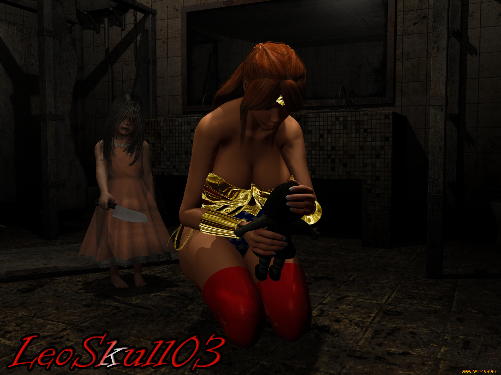 3д, графика, фантазия, , fantasy, девушка, фон, рыжая, взгляд