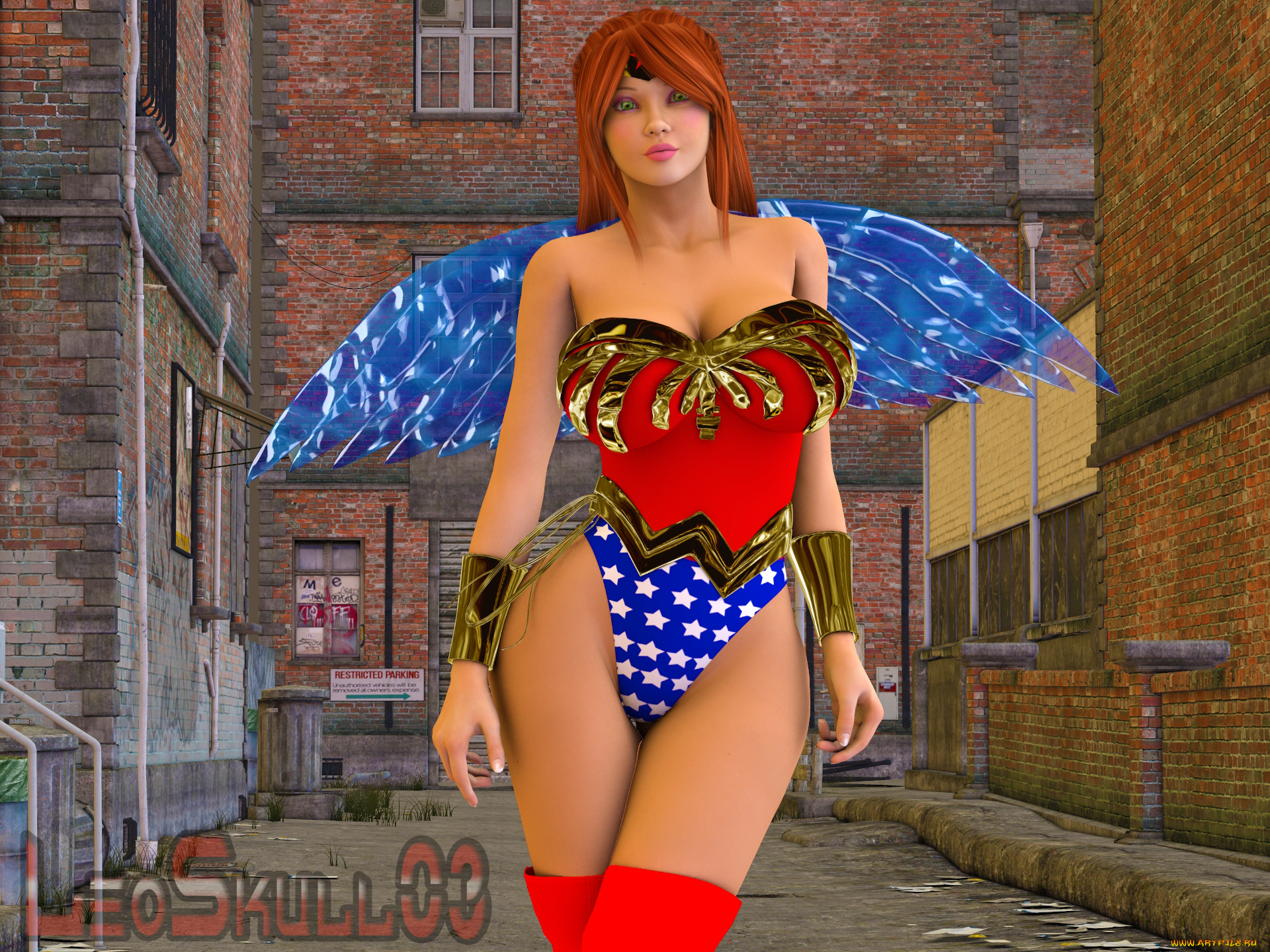 3д, графика, фантазия, , fantasy, рыжая, фон, девушка, взгляд