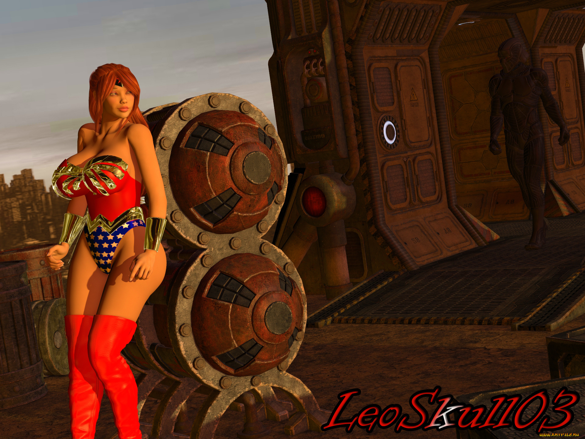 3д, графика, фантазия, , fantasy, рыжая, фон, взгляд, девушка