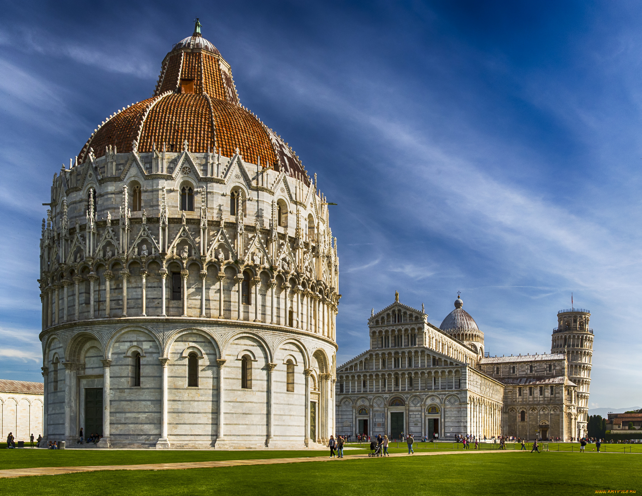 pisa, города, пиза, , италия, башня, облака, лужайка