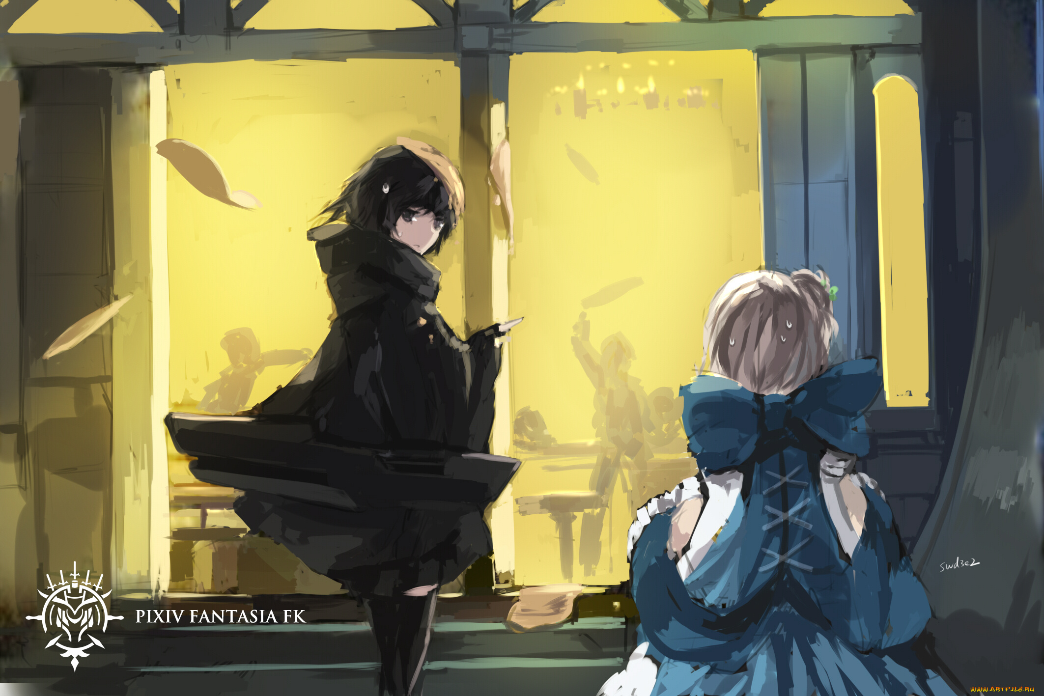 аниме, pixiv, fantasia, арт, fantasia, pixiv, swd3e2, pffk, paradise, окно, силуэт, девушки