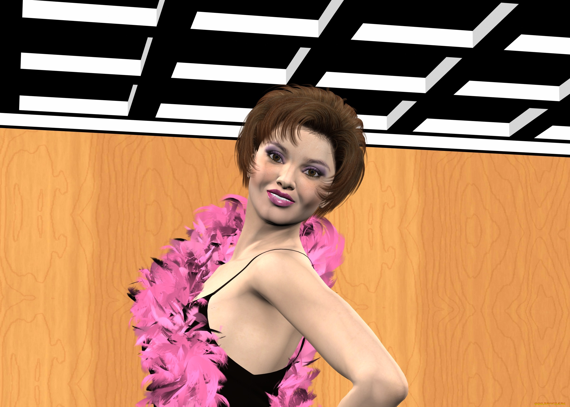 3д, графика, люди, , people, перья, шарф, фон, взгляд, девушка