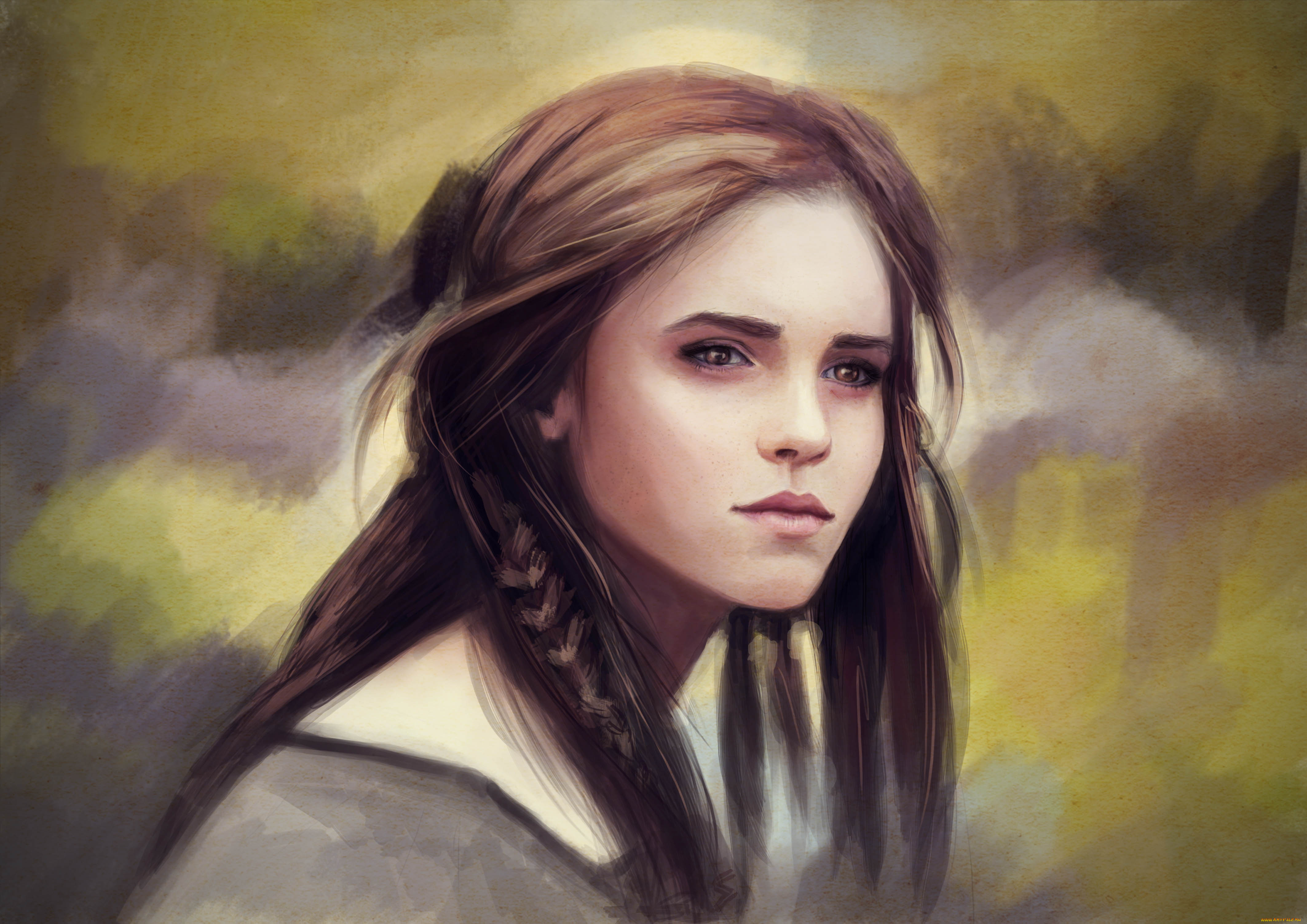 рисованное, кино, шатенка, взгляд, портрет, девушка