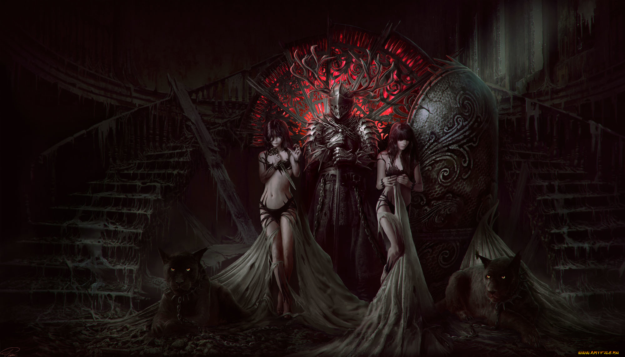 фэнтези, красавицы, и, чудовища, девушки, волки, рыцарь