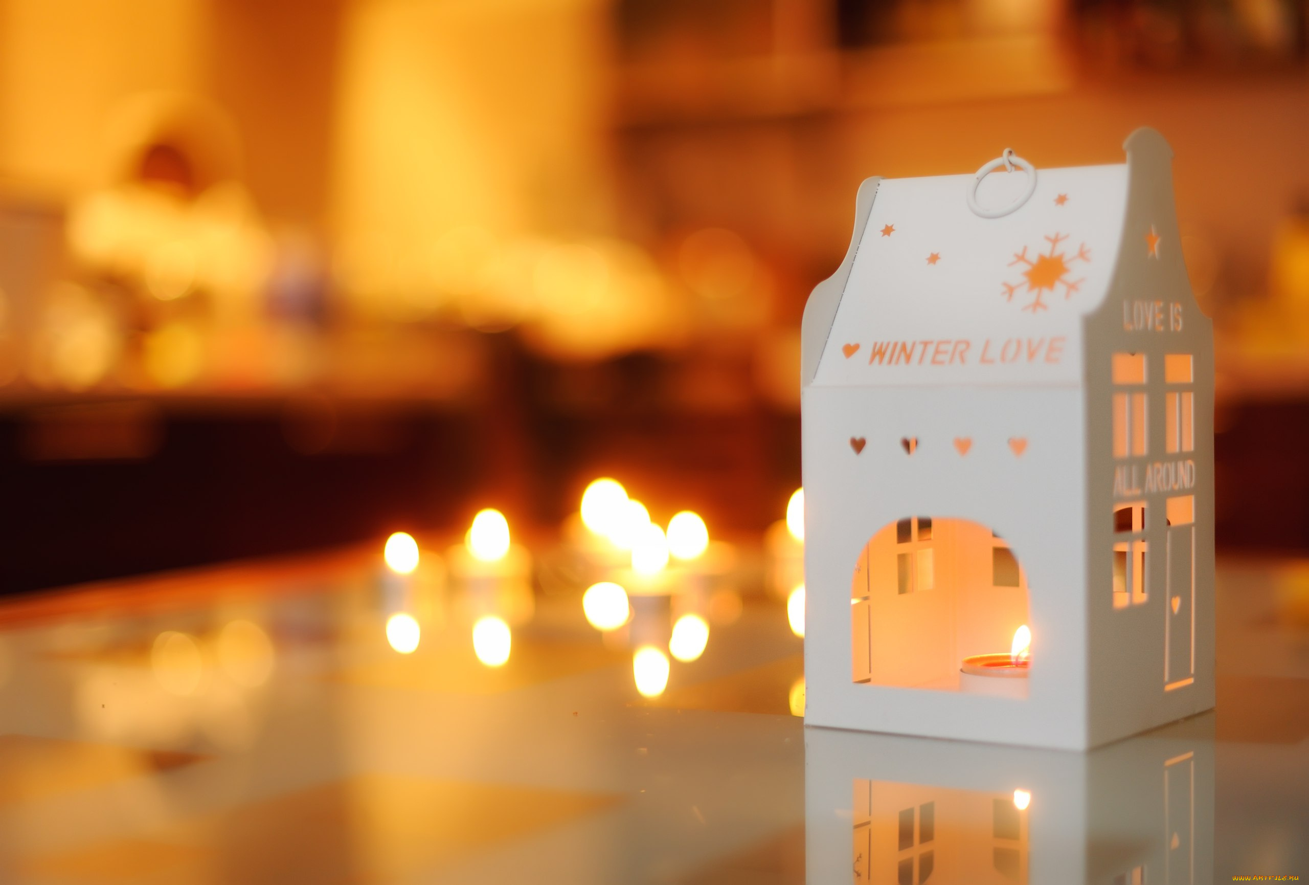 праздничные, новогодние, свечи, огоньки, домик