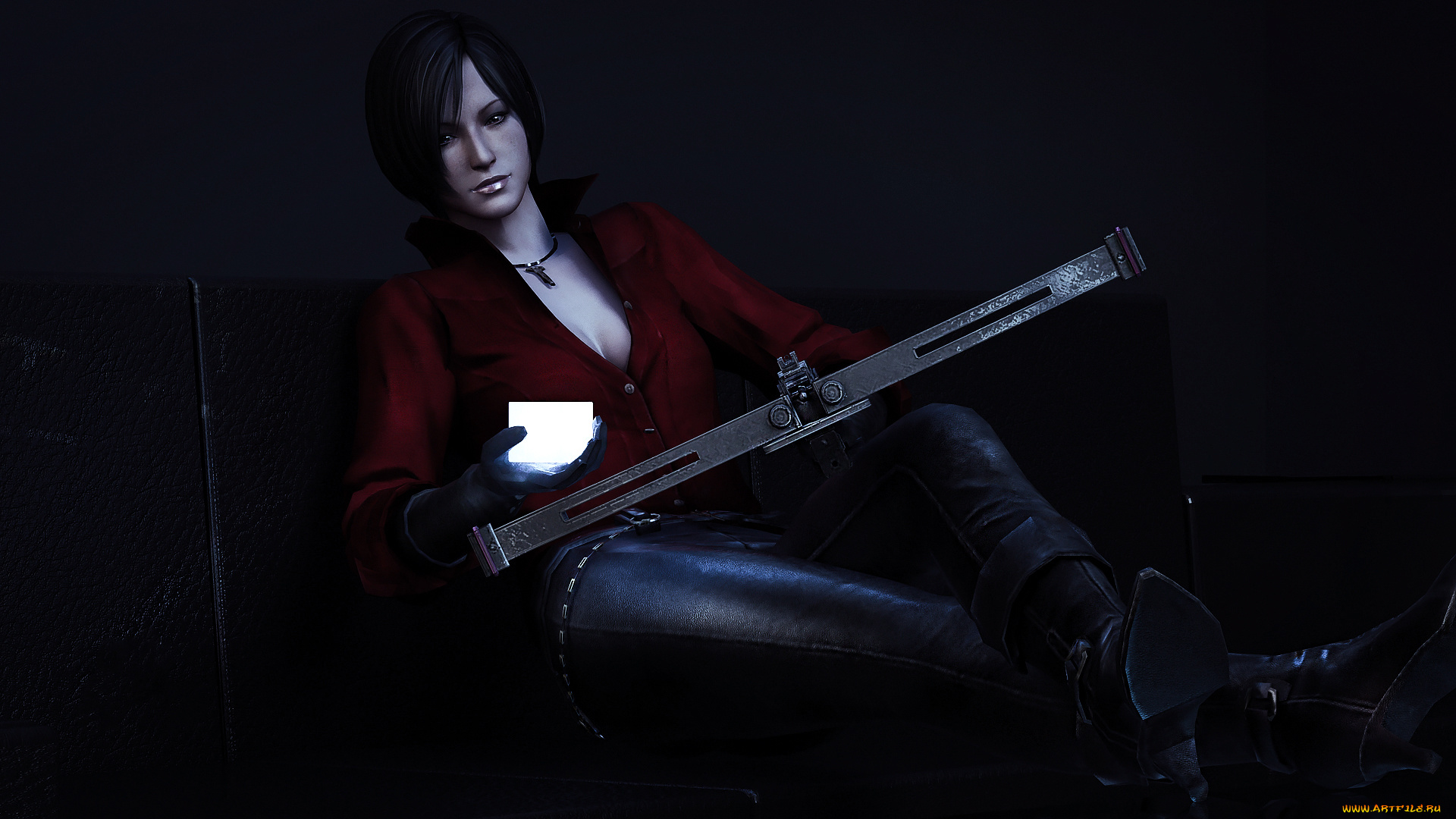 3д, графика, люди, , people, девушка, арбалет, взгляд, фон