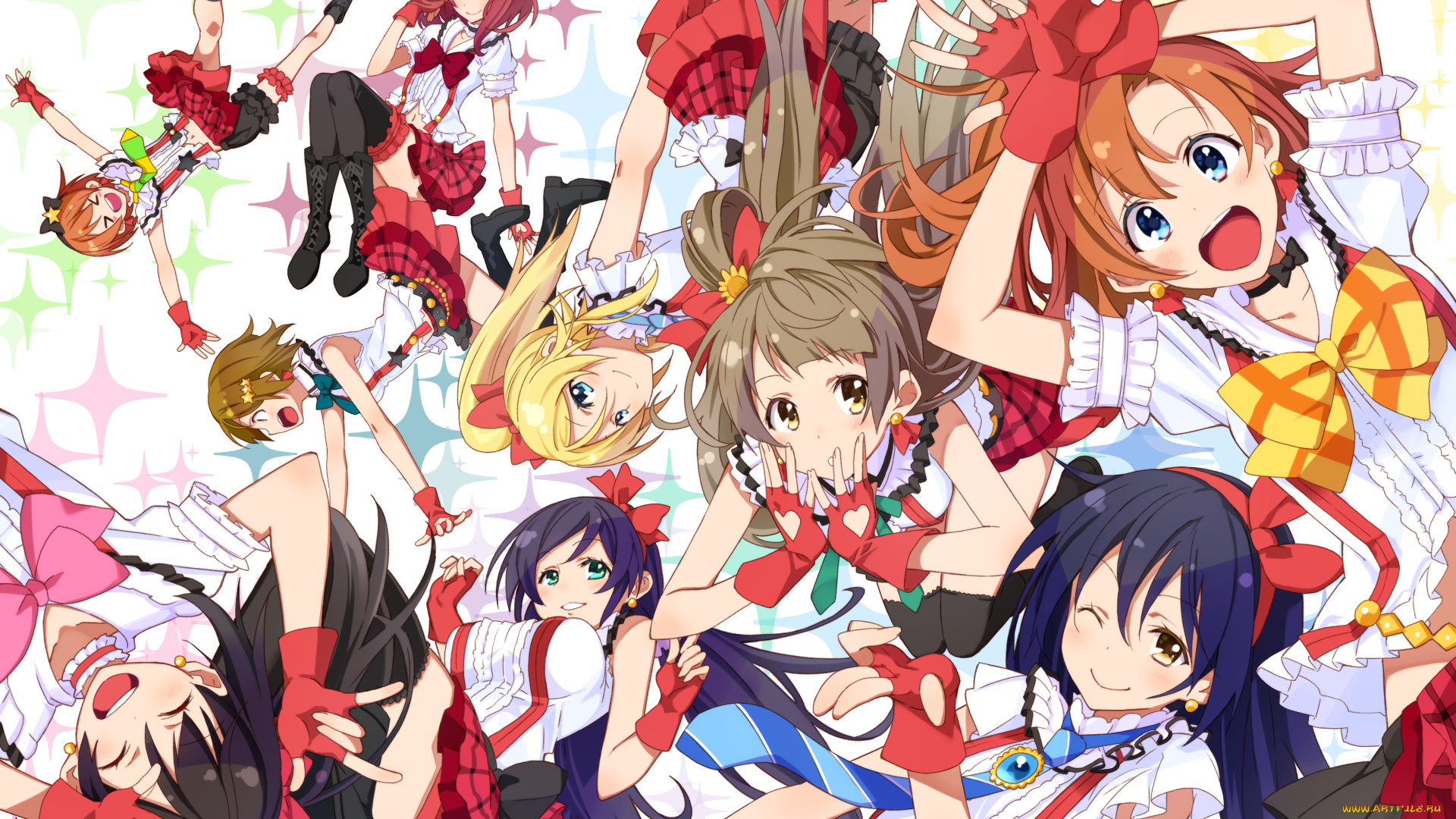 аниме, love, live, , school, idol, project, взгляд, девушки, фон