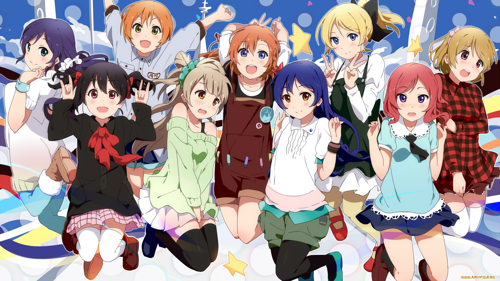 аниме, love, live, , school, idol, project, взгляд, фон, девушки