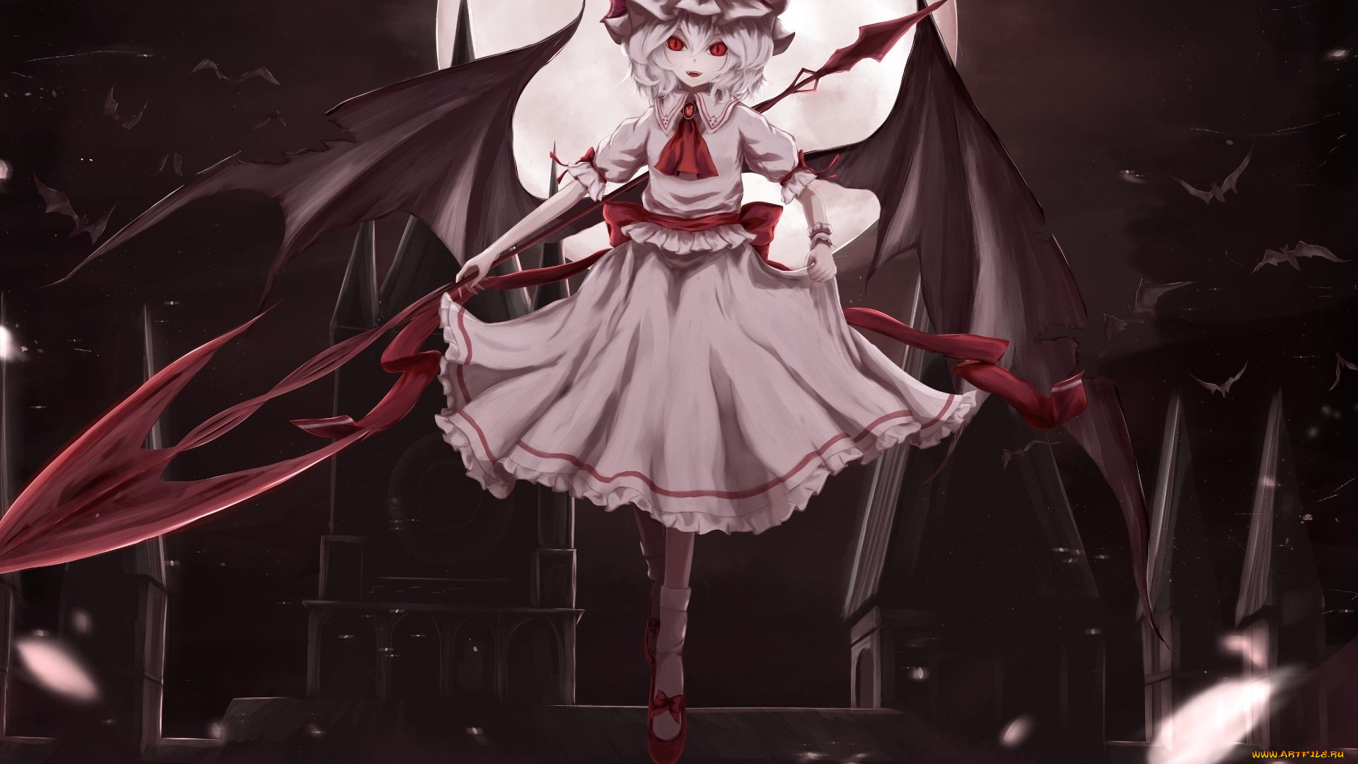 аниме, touhou, девушка, взгляд, фон